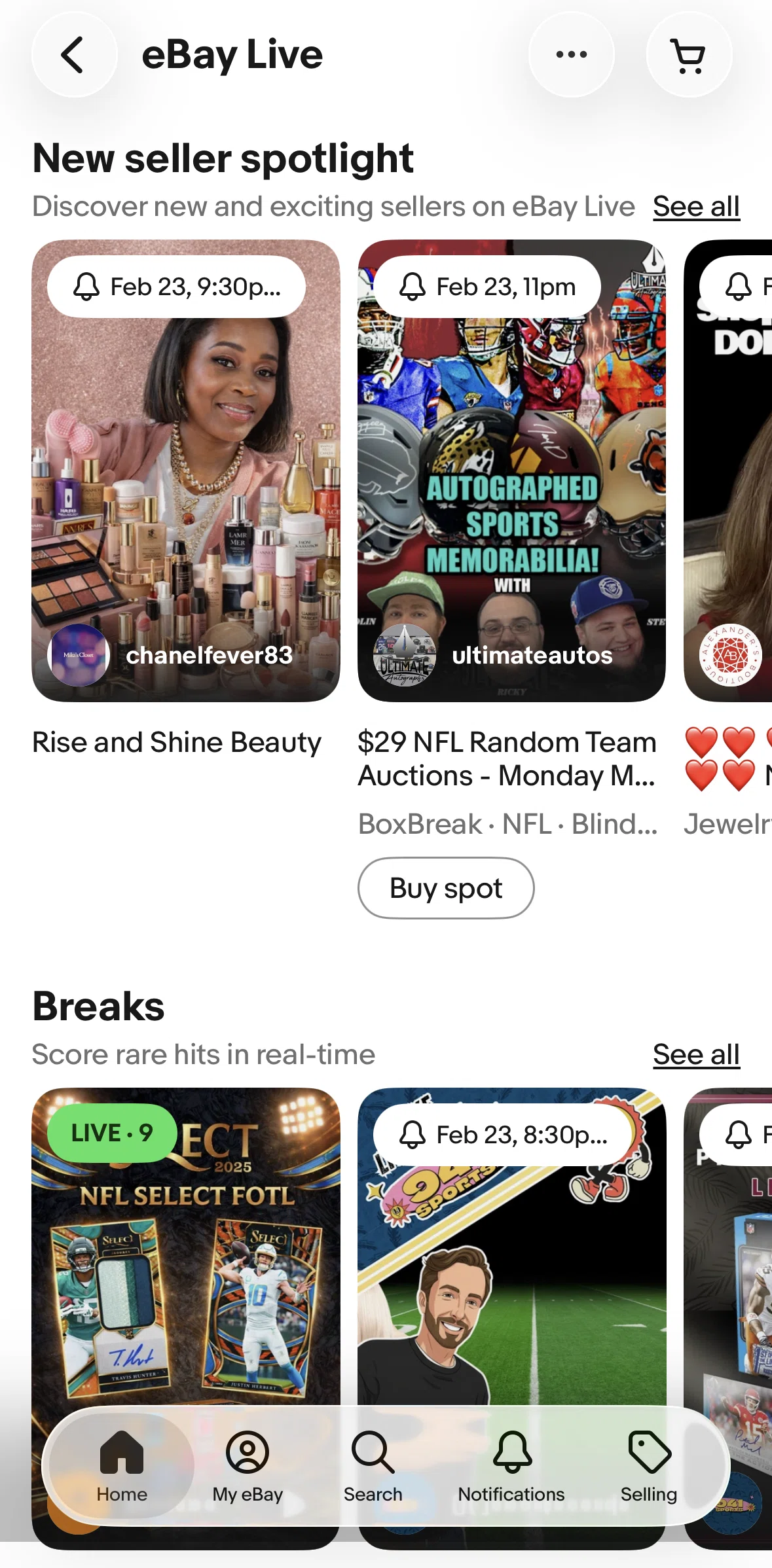 Ebay Screen screen in the Event detail flow