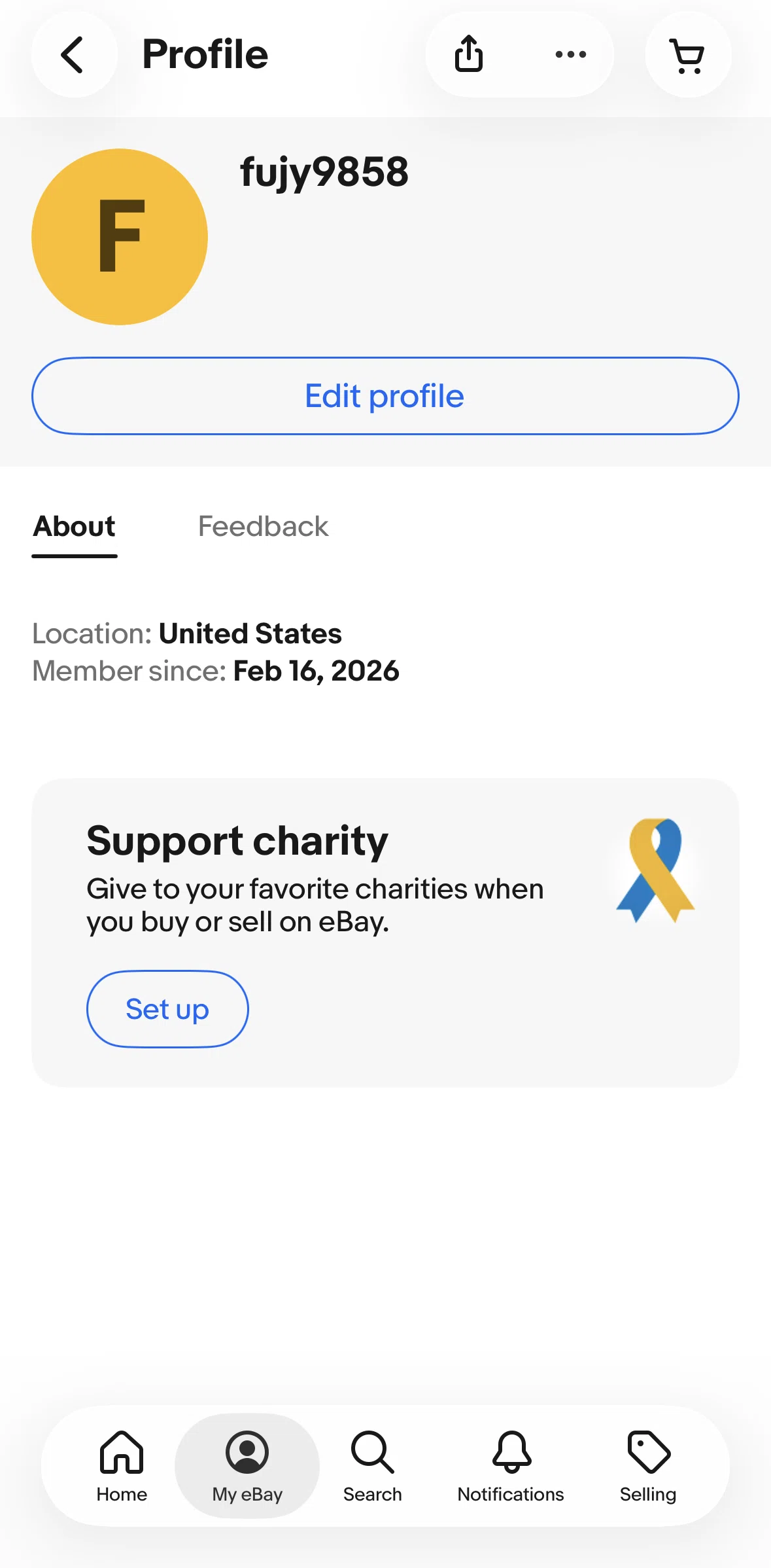 Ebay Screen screen in the Favoriting a charity flow
