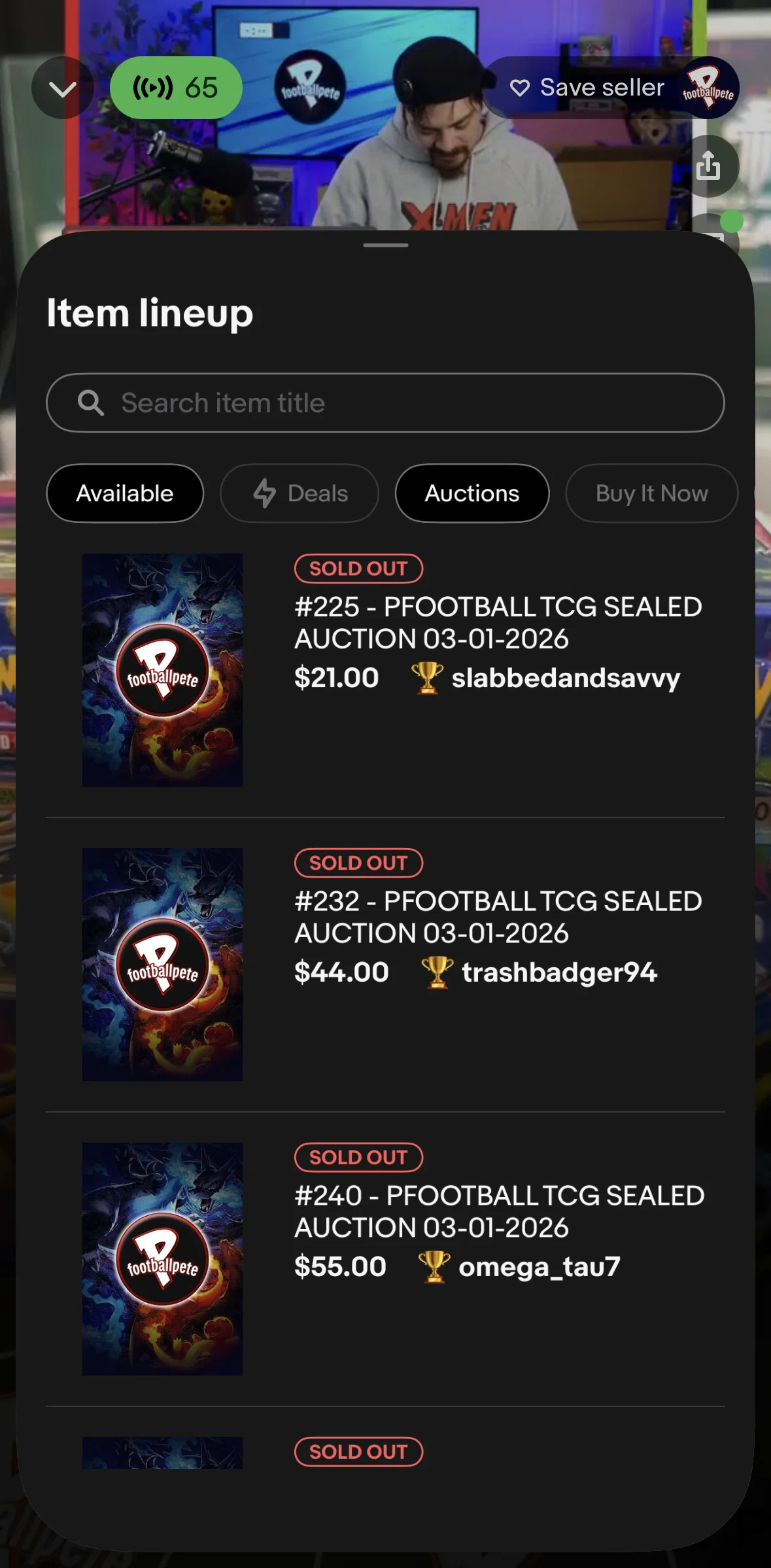 Ebay Screen screen in the Filtering product lineup flow
