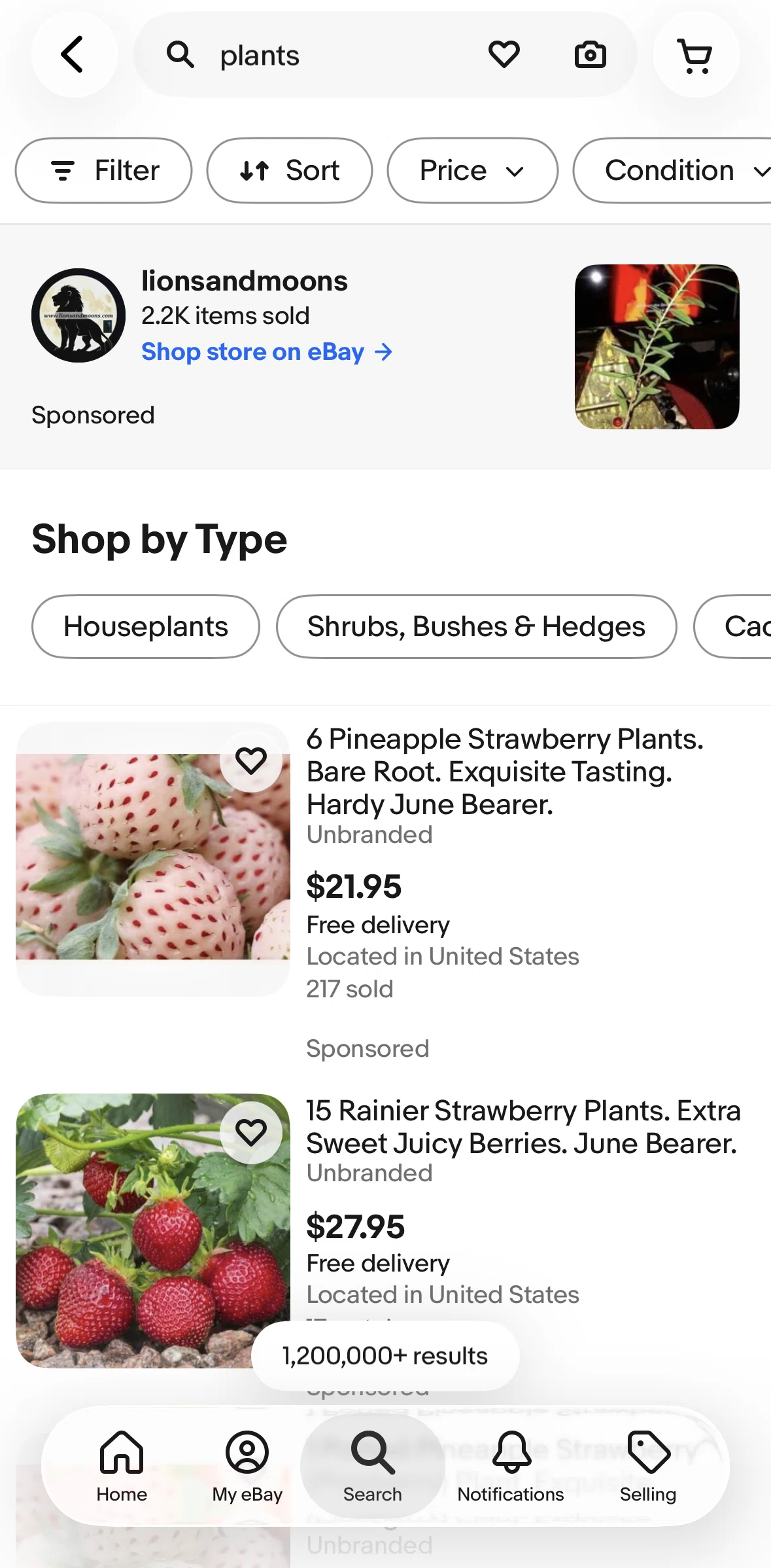 Ebay Screen screen in the Filtering search results flow