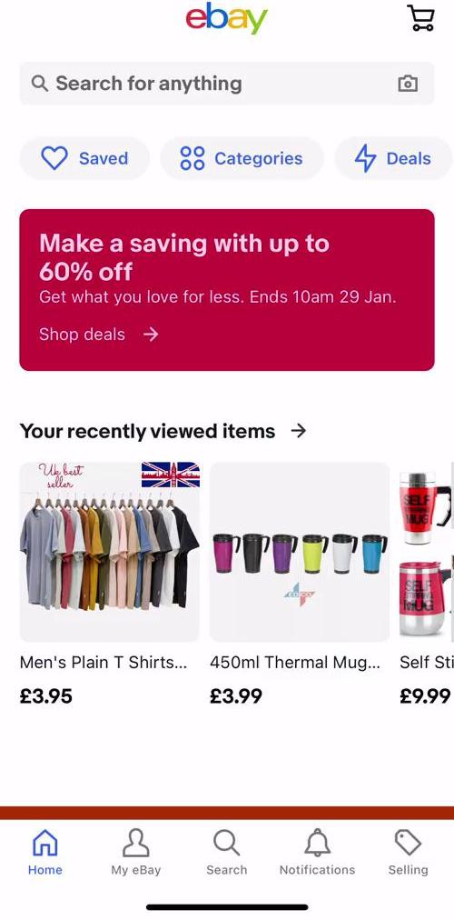 Ebay Home screen in the Listing A Product flow