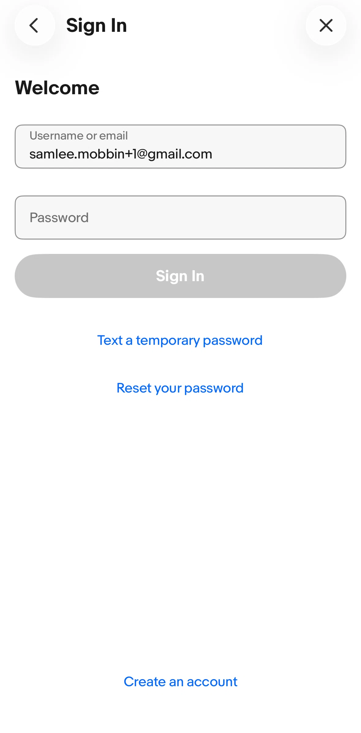 Ebay Screen screen in the Logging in (temporary password) flow