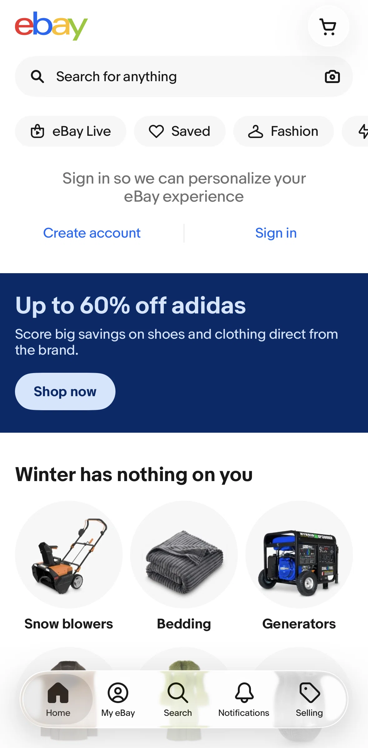 Ebay Screen screen in the Logging in flow