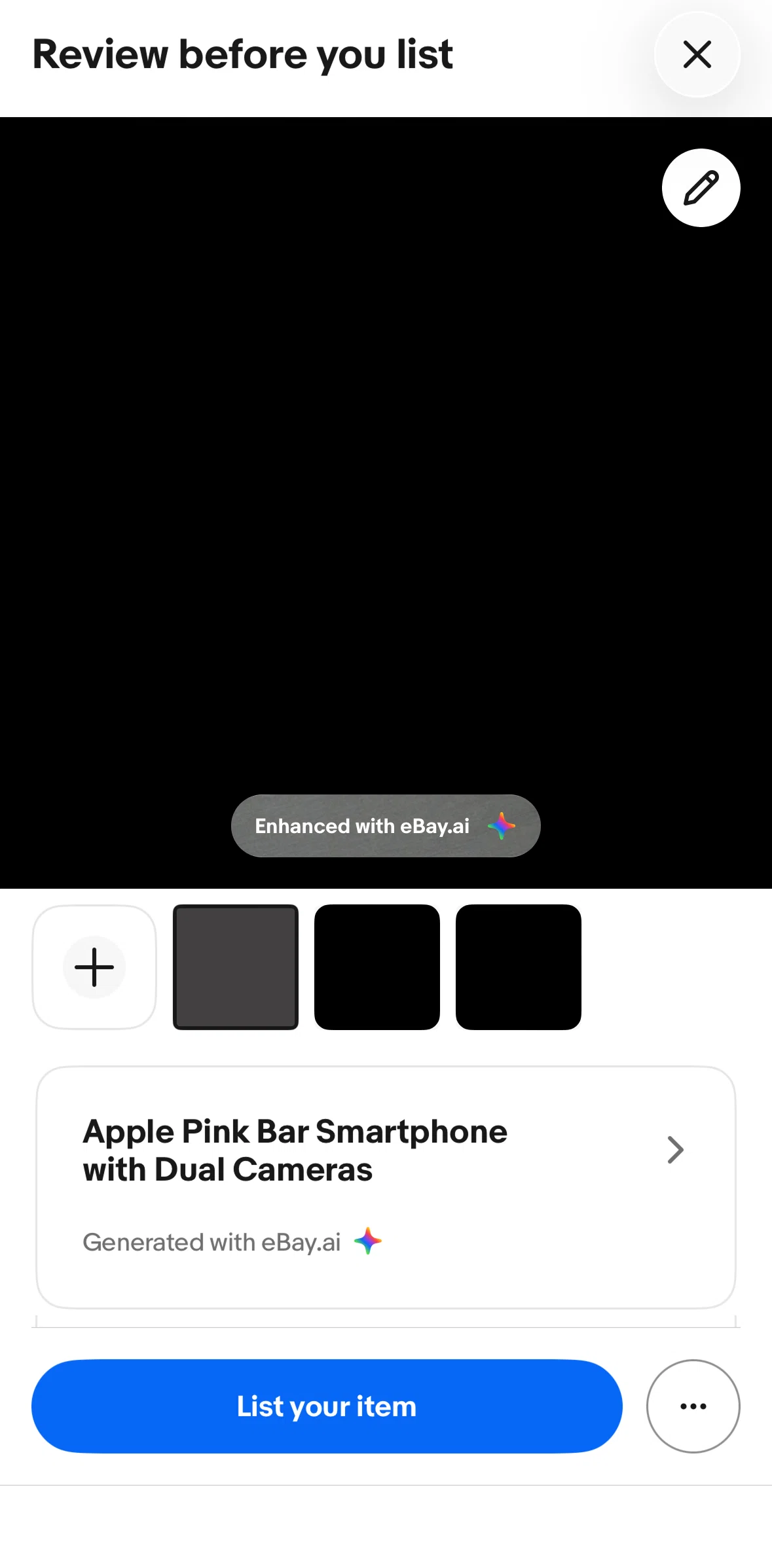Ebay Screen screen in the Manage photos flow