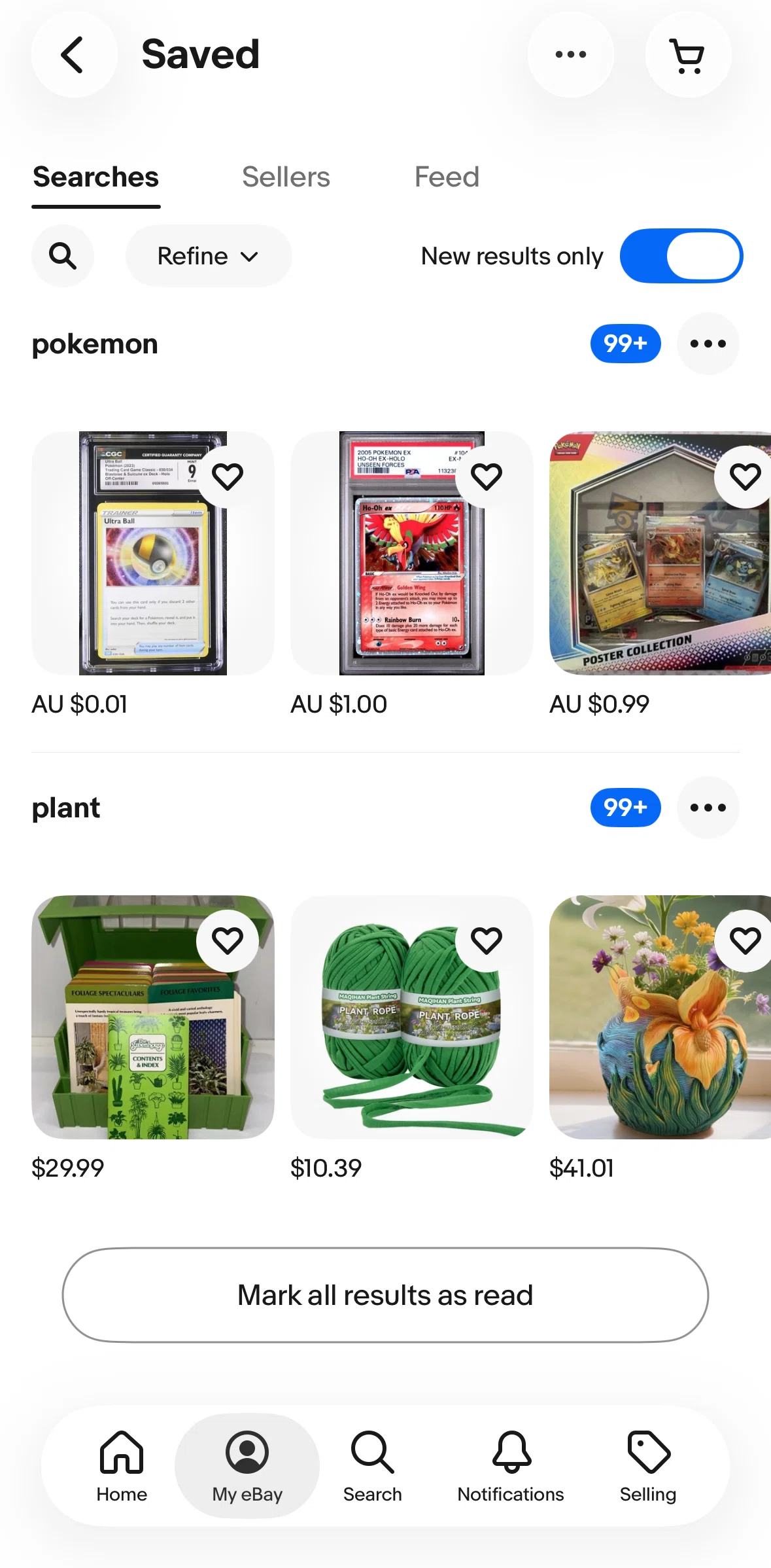 Ebay Screen screen in the Marking all new results as read flow