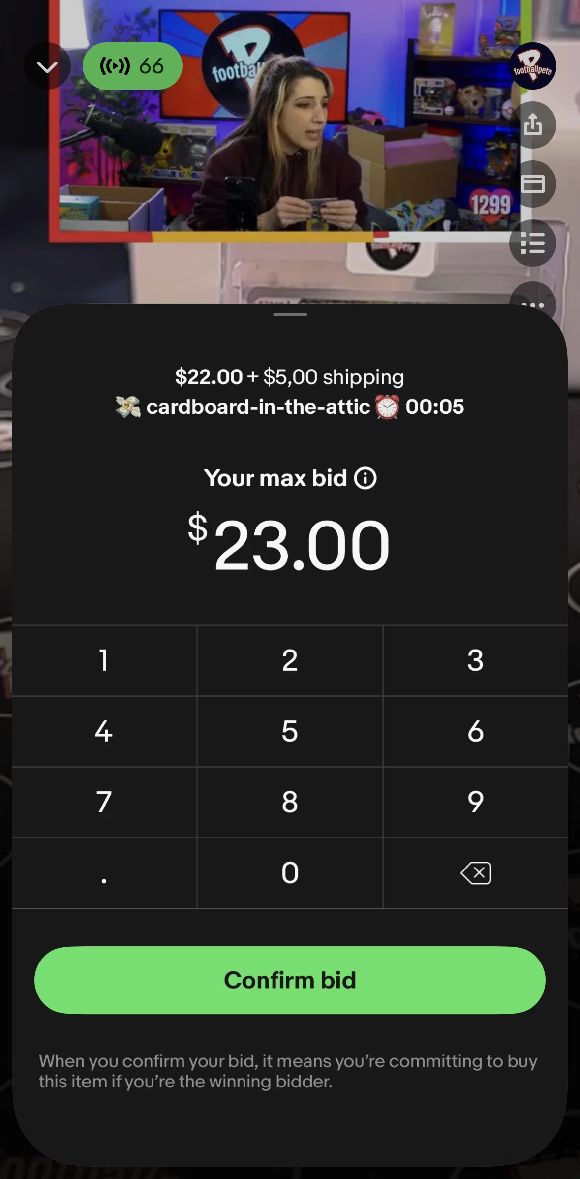 Ebay Screen screen in the Max bid information flow