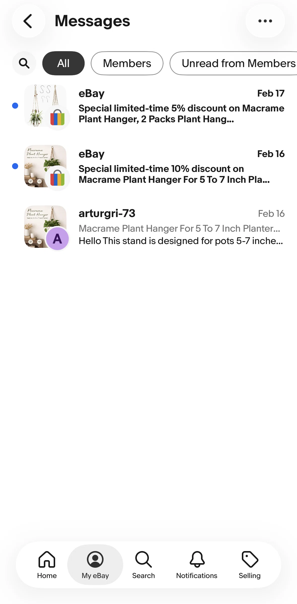 Ebay Screen screen in the Message detail flow
