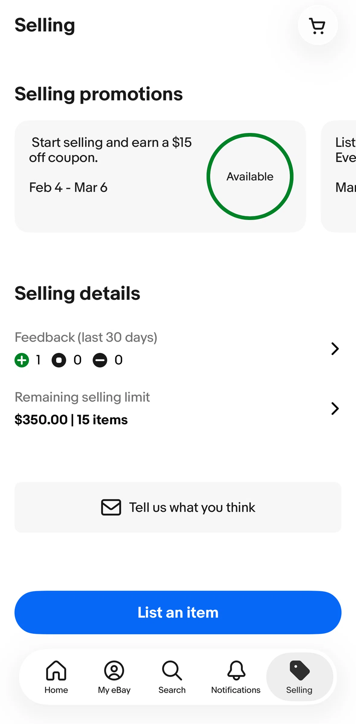 Ebay Screen screen in the Monthly limits flow