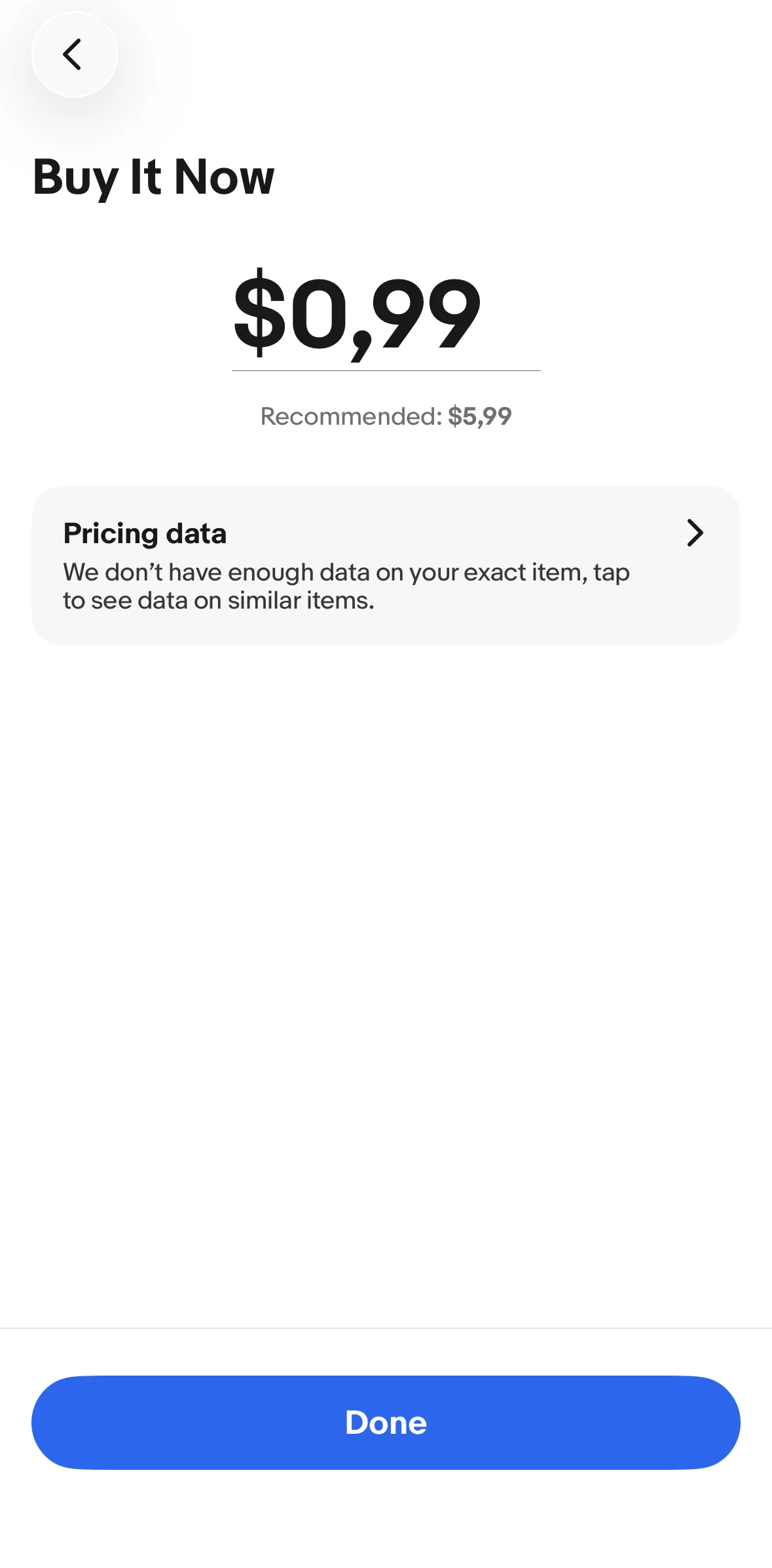 Ebay Screen screen in the Pricing data information flow