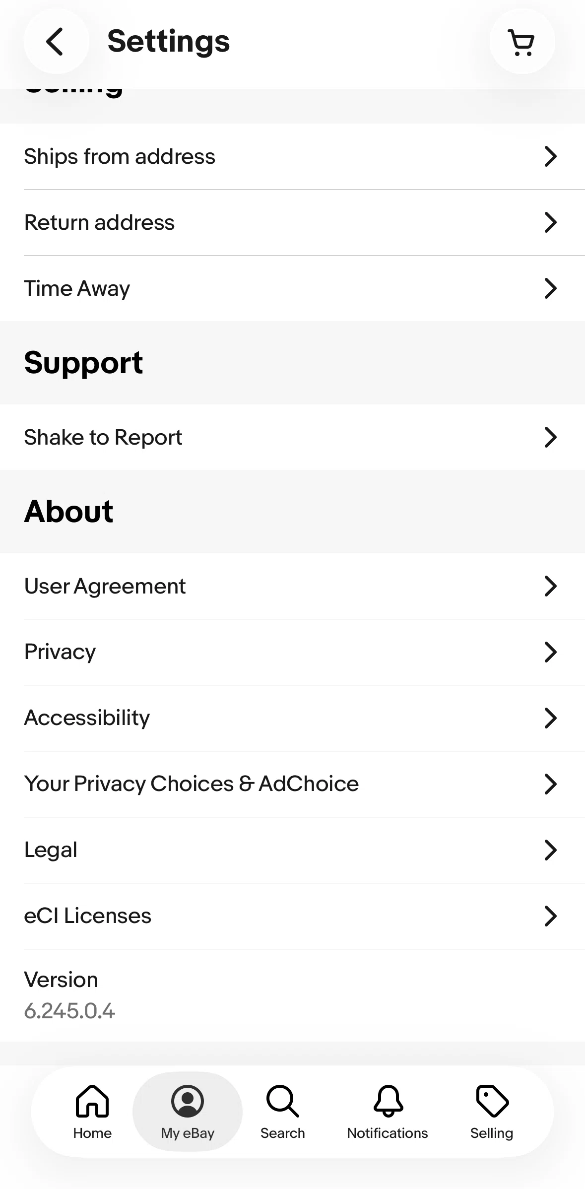 Ebay Screen screen in the Privacy notice flow