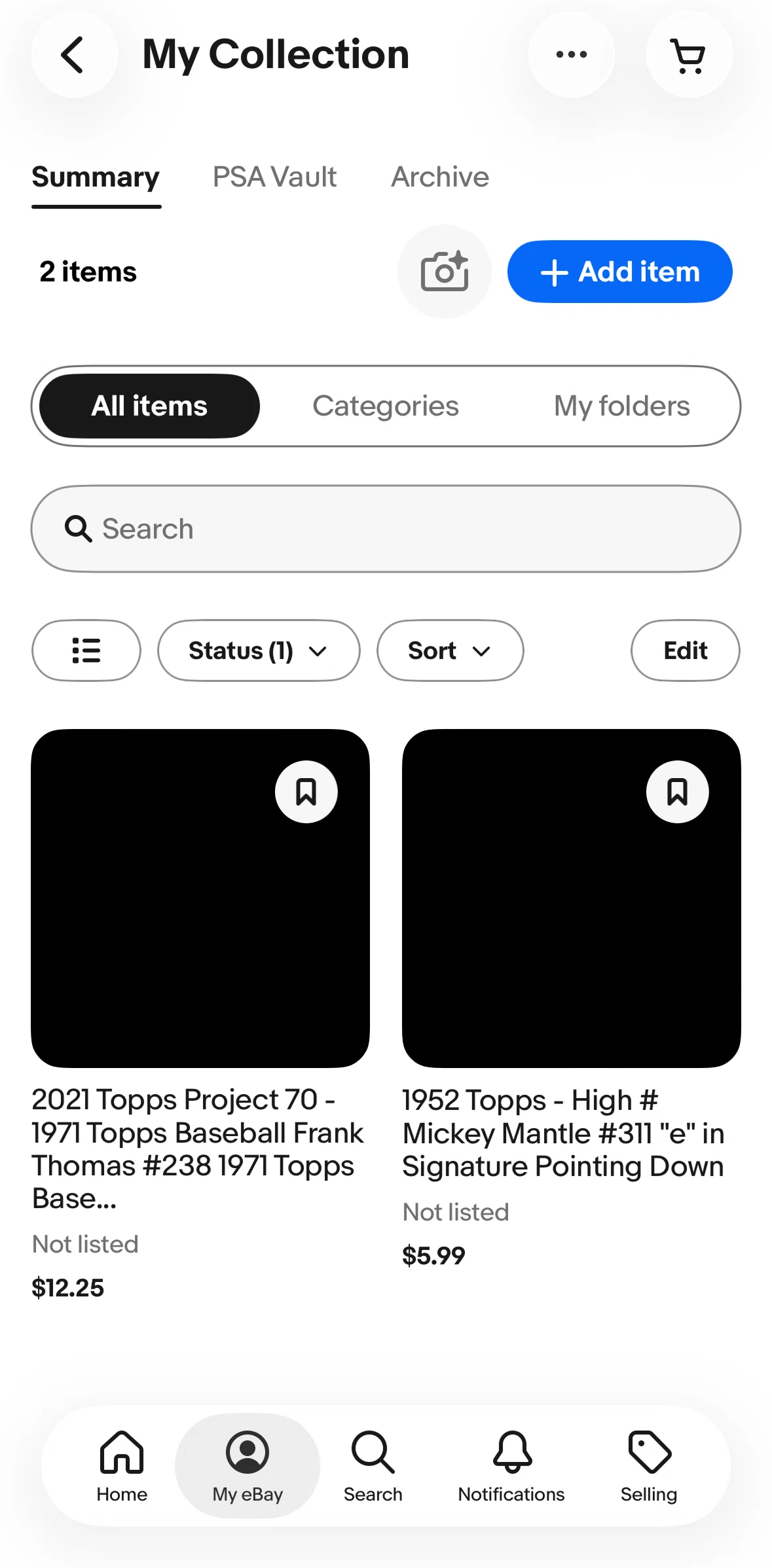 Ebay Screen screen in the Product detail (my collection) flow