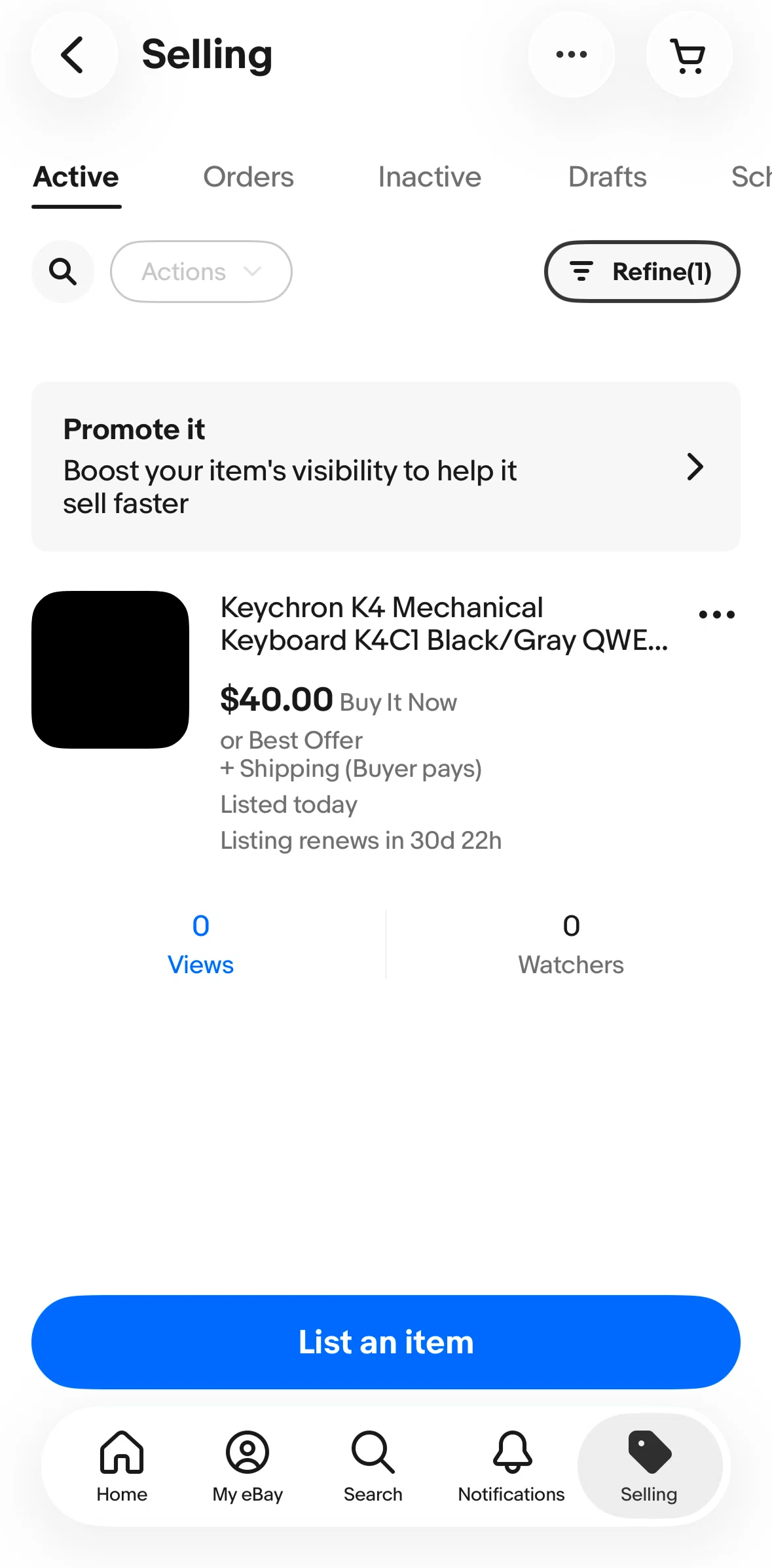 Ebay Screen screen in the Promoting a listing flow
