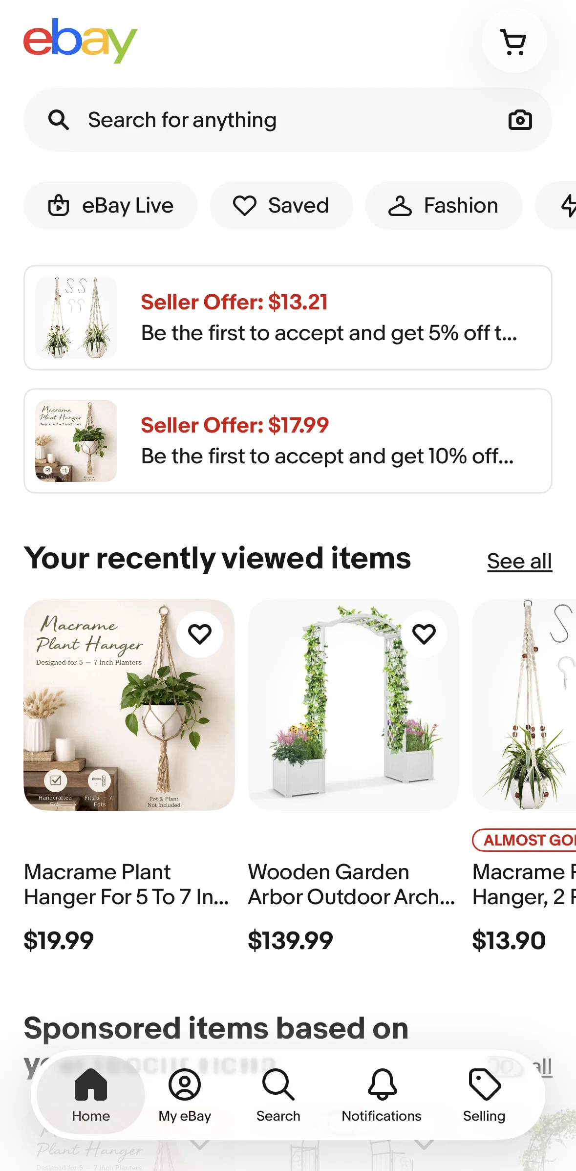Ebay Screen screen in the Recently viewed products flow