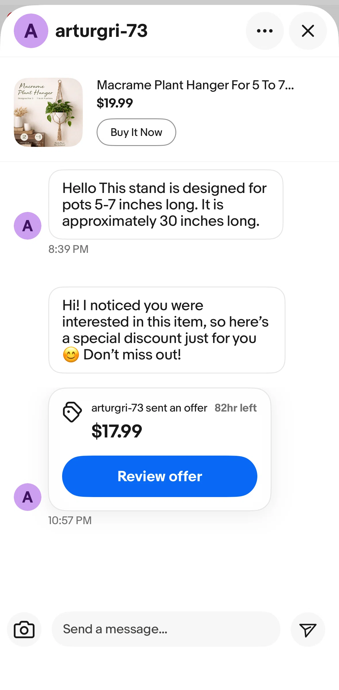 Ebay Screen screen in the Reporting a message flow