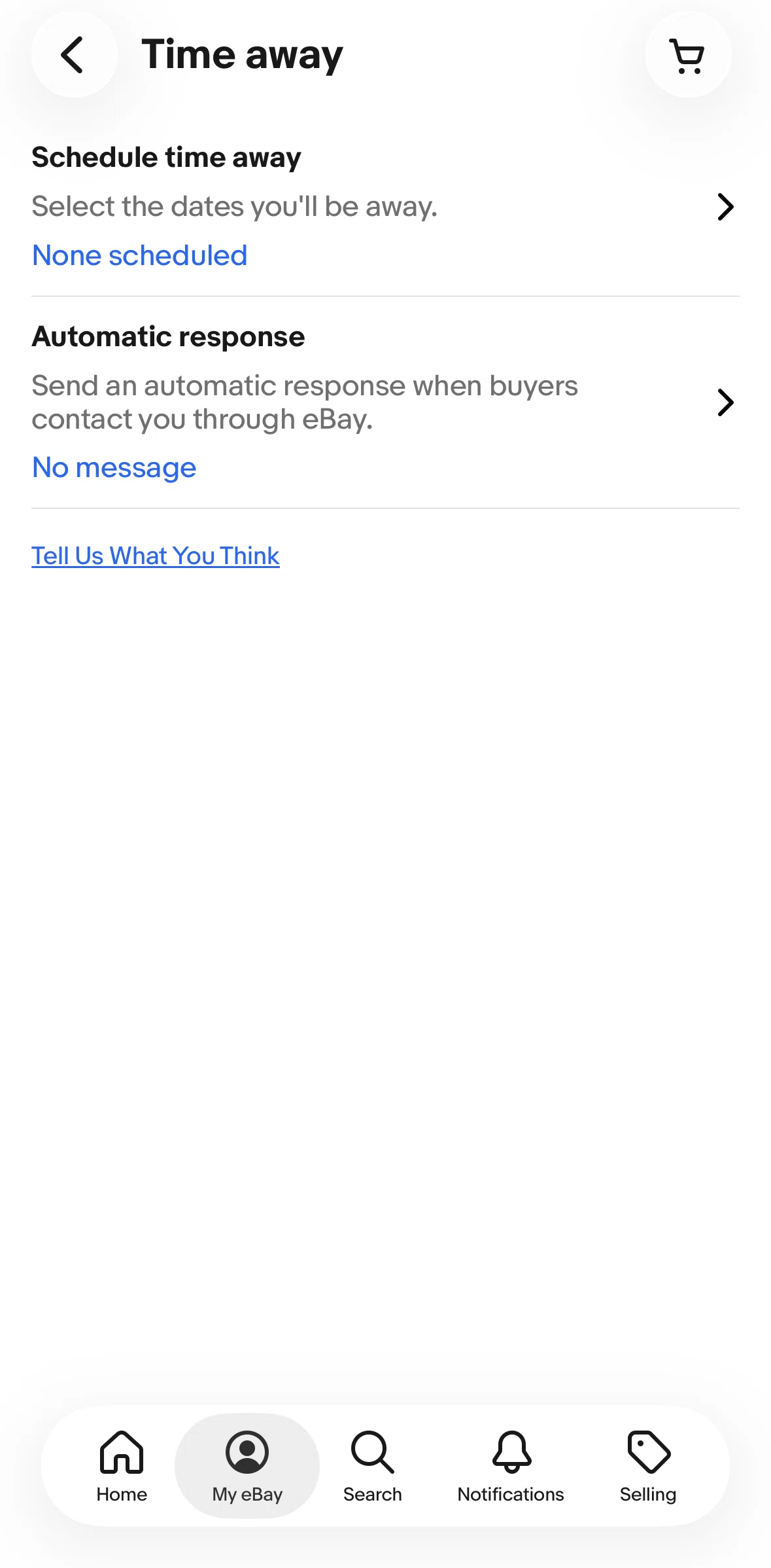 Ebay Screen screen in the Scheduling time away flow