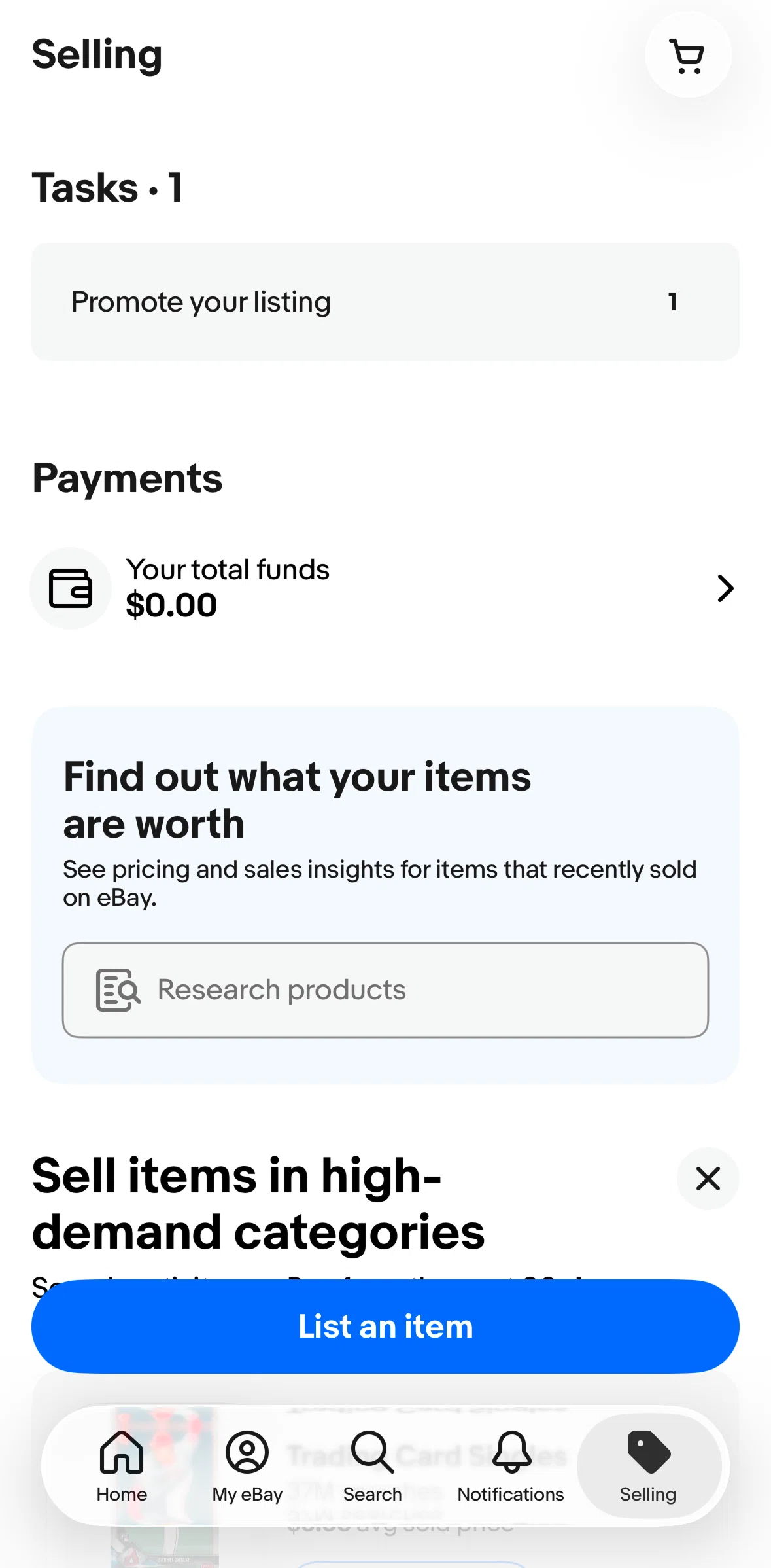 Ebay Screen screen in the Searching for a product research flow