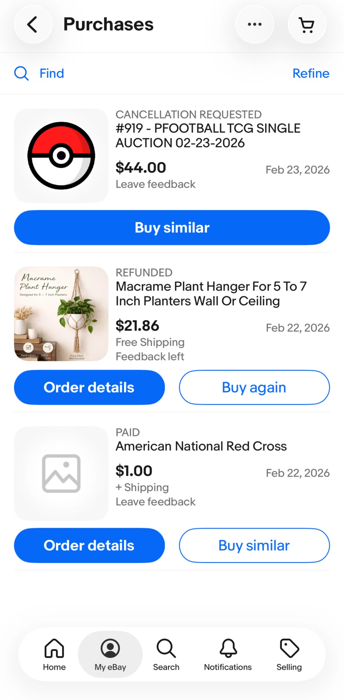 Ebay Screen screen in the Searching for purchases flow