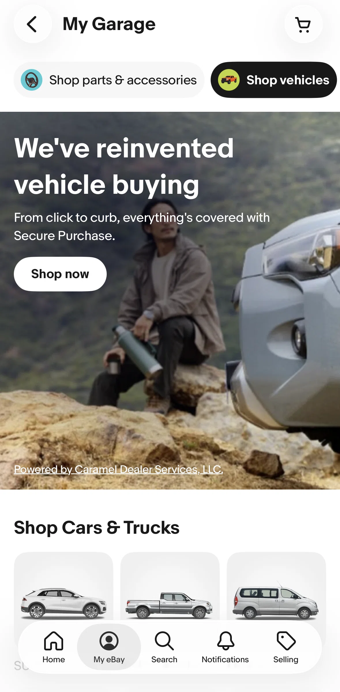 Ebay Screen screen in the Searching for vehicles flow