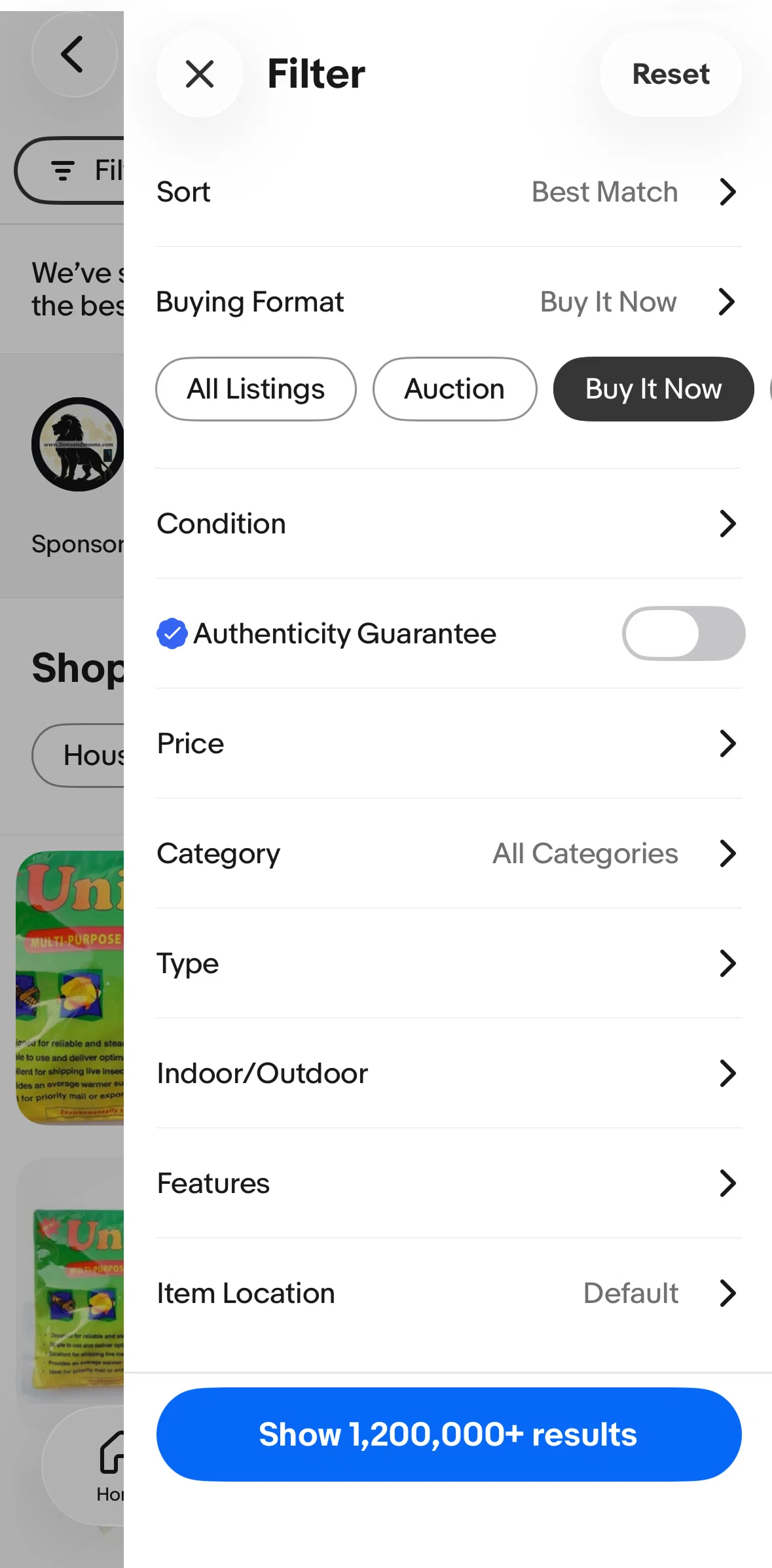 Ebay Screen screen in the Selecting a condition flow