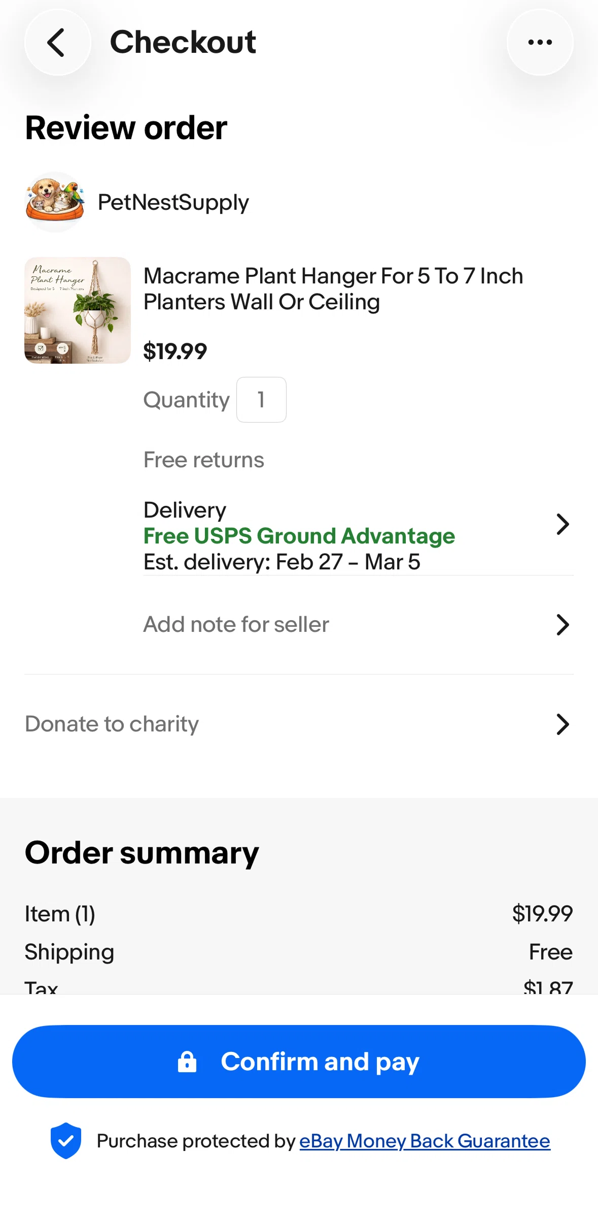 Ebay Screen screen in the Selecting a delivery service flow