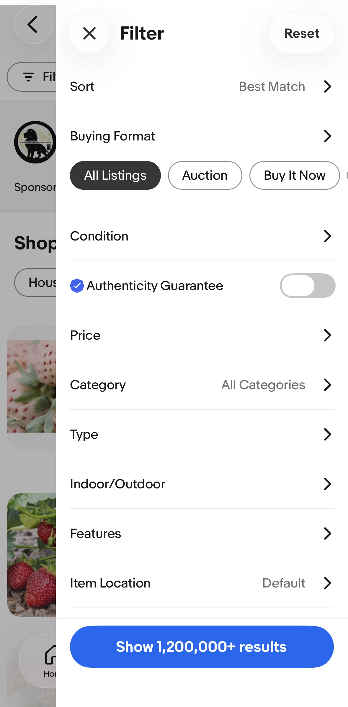 Ebay Screen screen in the Selecting a product location flow