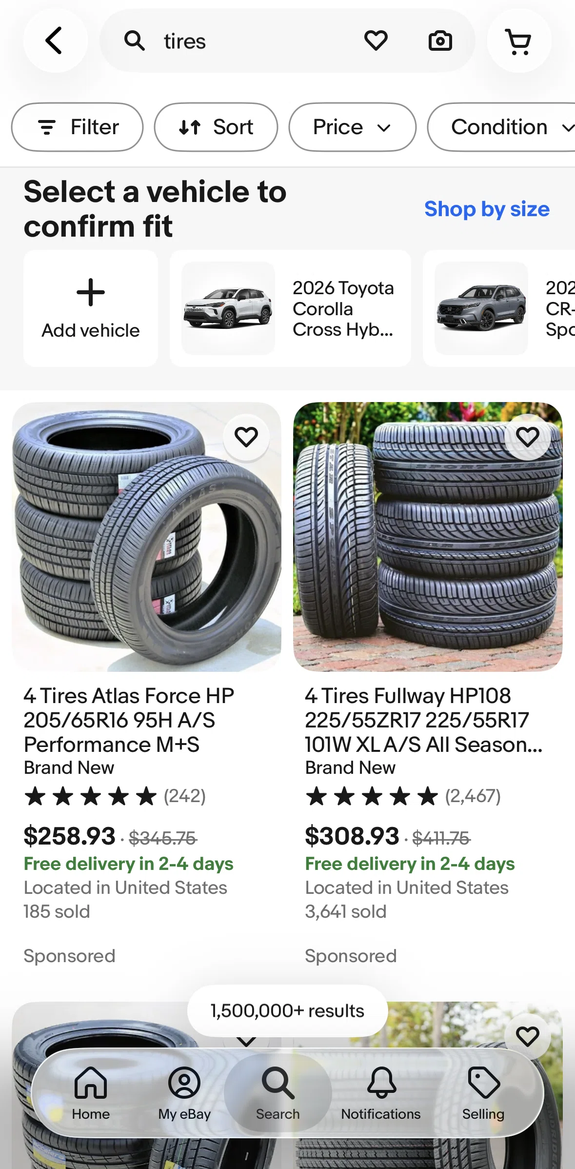 Ebay Screen screen in the Selecting a vehicle flow