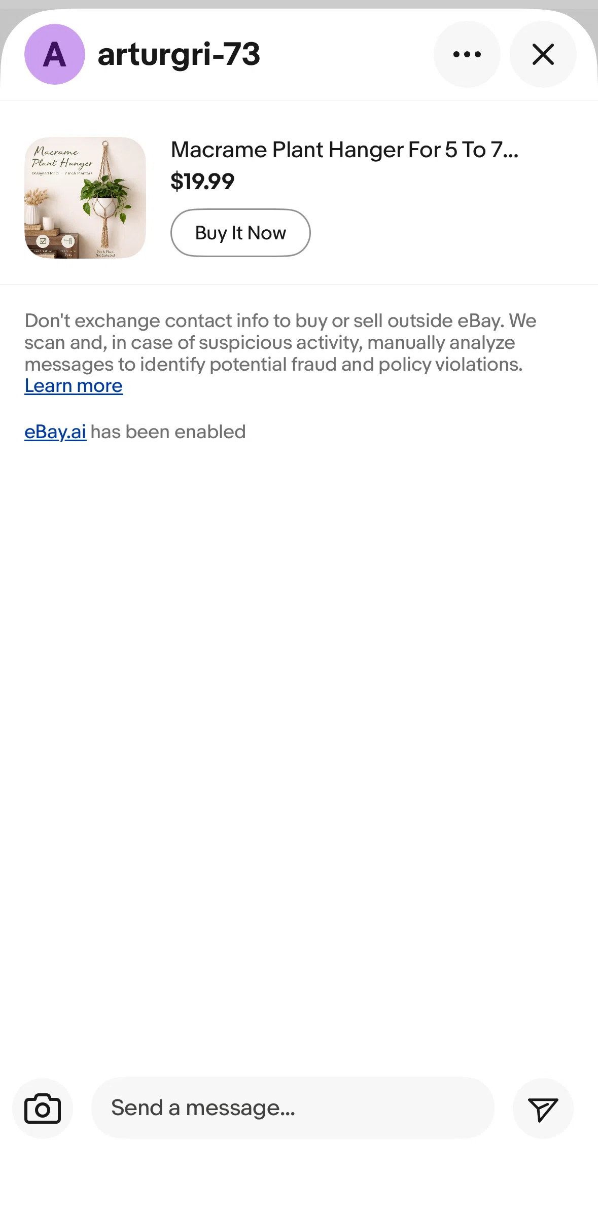Ebay Screen screen in the Sending a photo flow