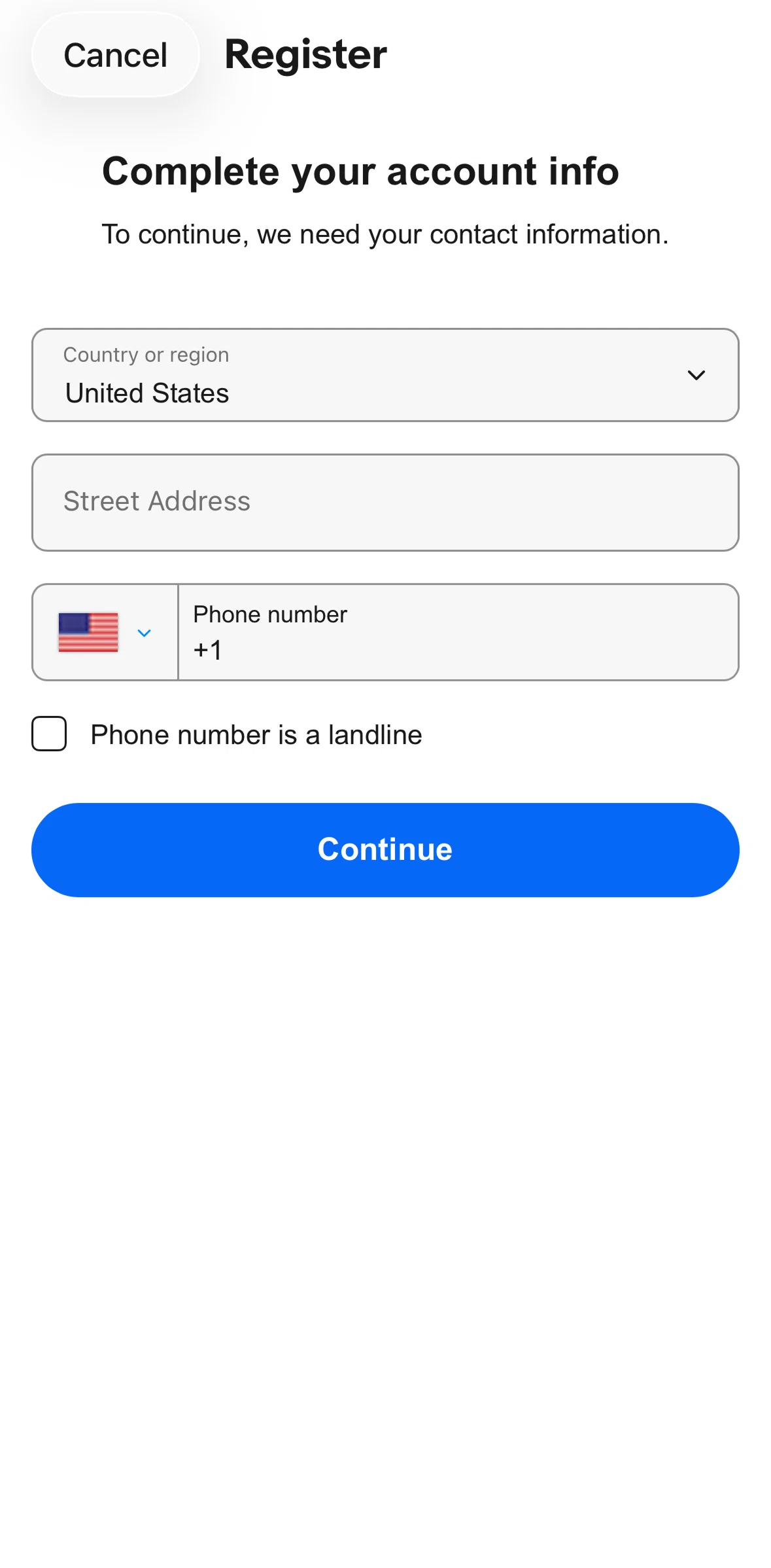 Ebay Screen screen in the Setting up an account flow