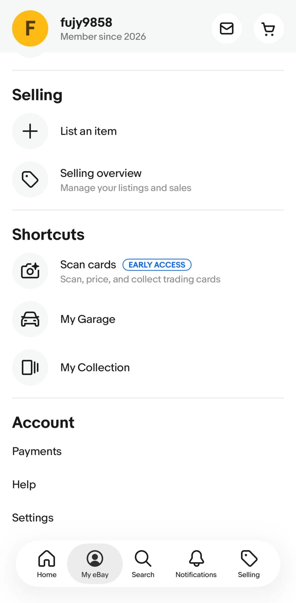 Ebay Screen screen in the Settings flow