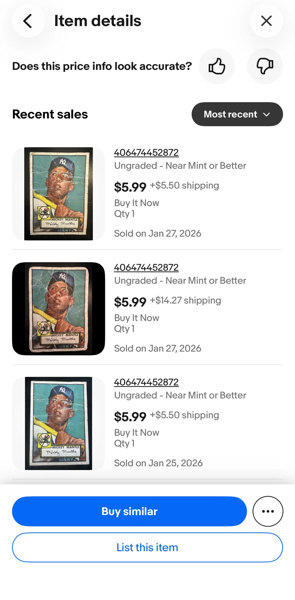 Ebay Screen screen in the Sorting price insights flow
