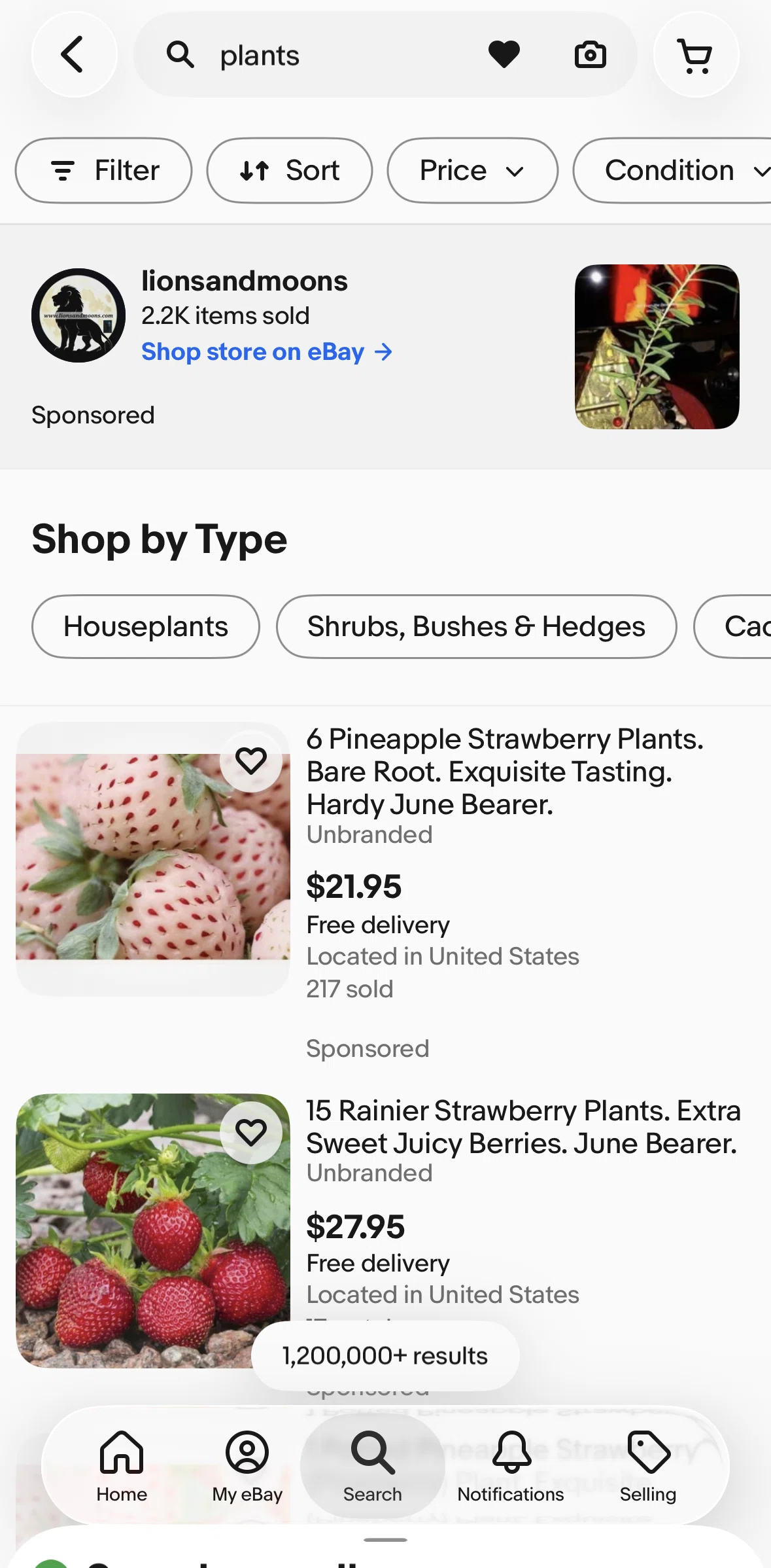 Ebay Screen screen in the Unsaving a search flow