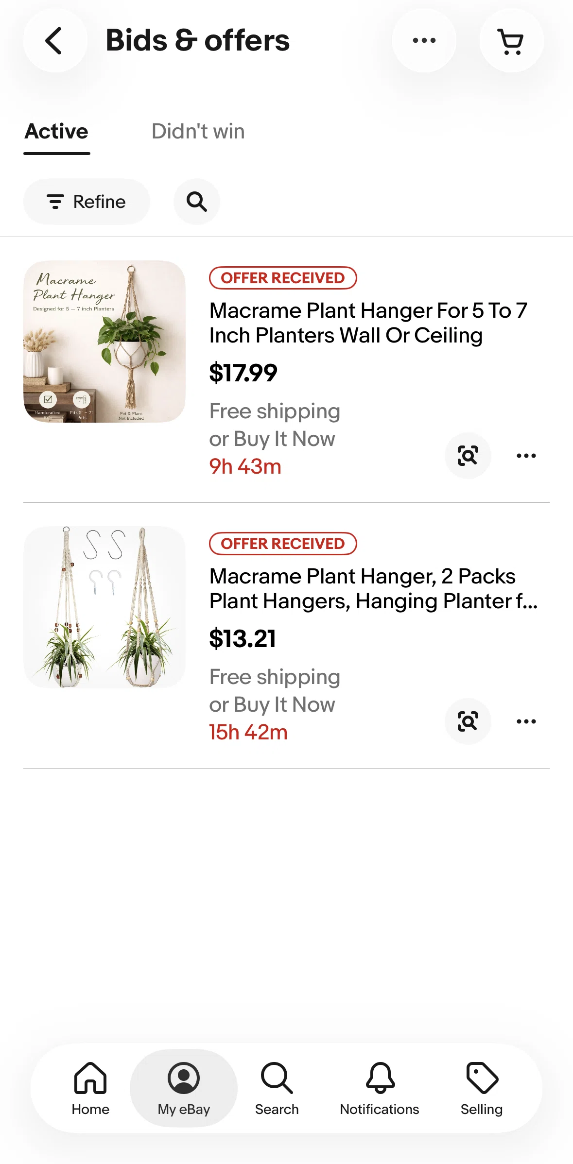 Ebay Screen screen in the View an offer flow