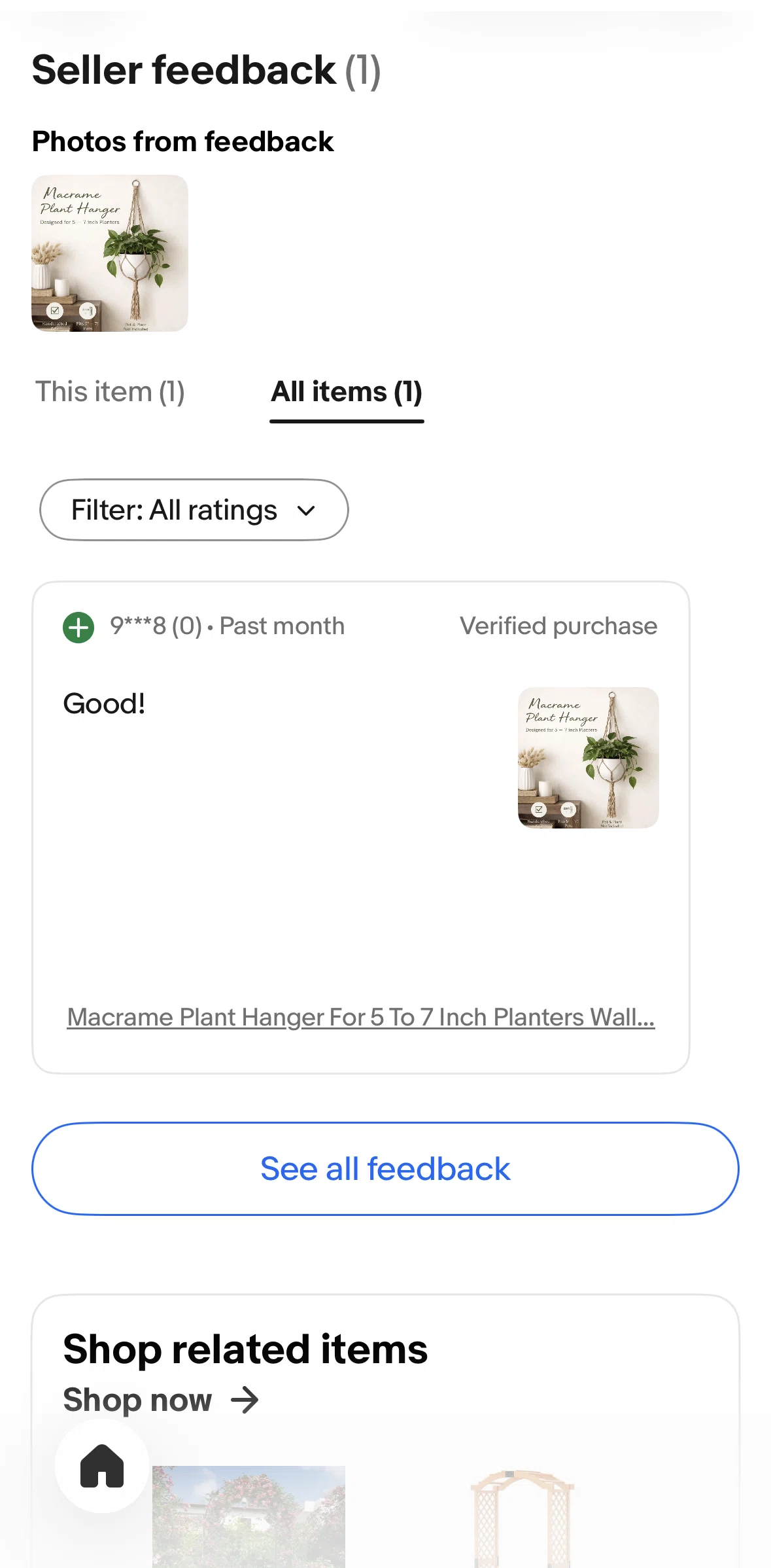 Ebay Screen screen in the View photos from feedback flow
