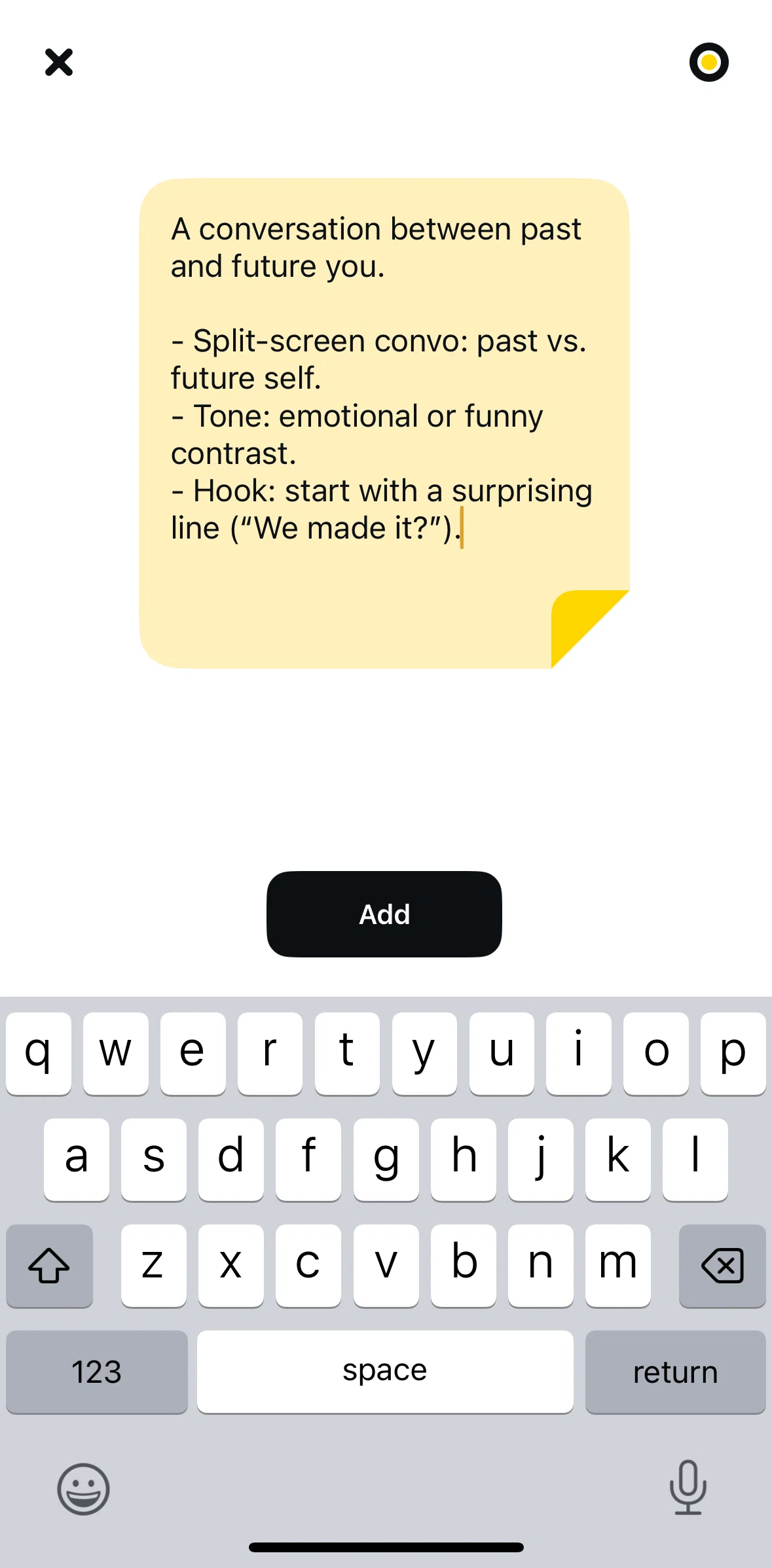 Edits Screen screen in the Changing sticky color flow