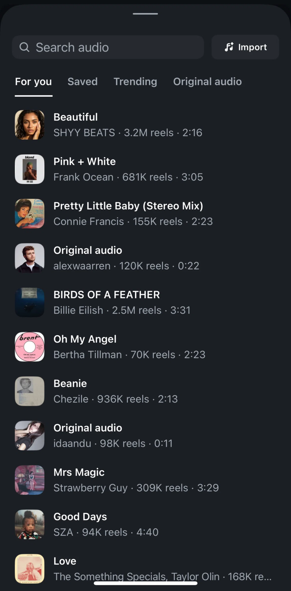 Edits Screen screen in the Importing audio flow