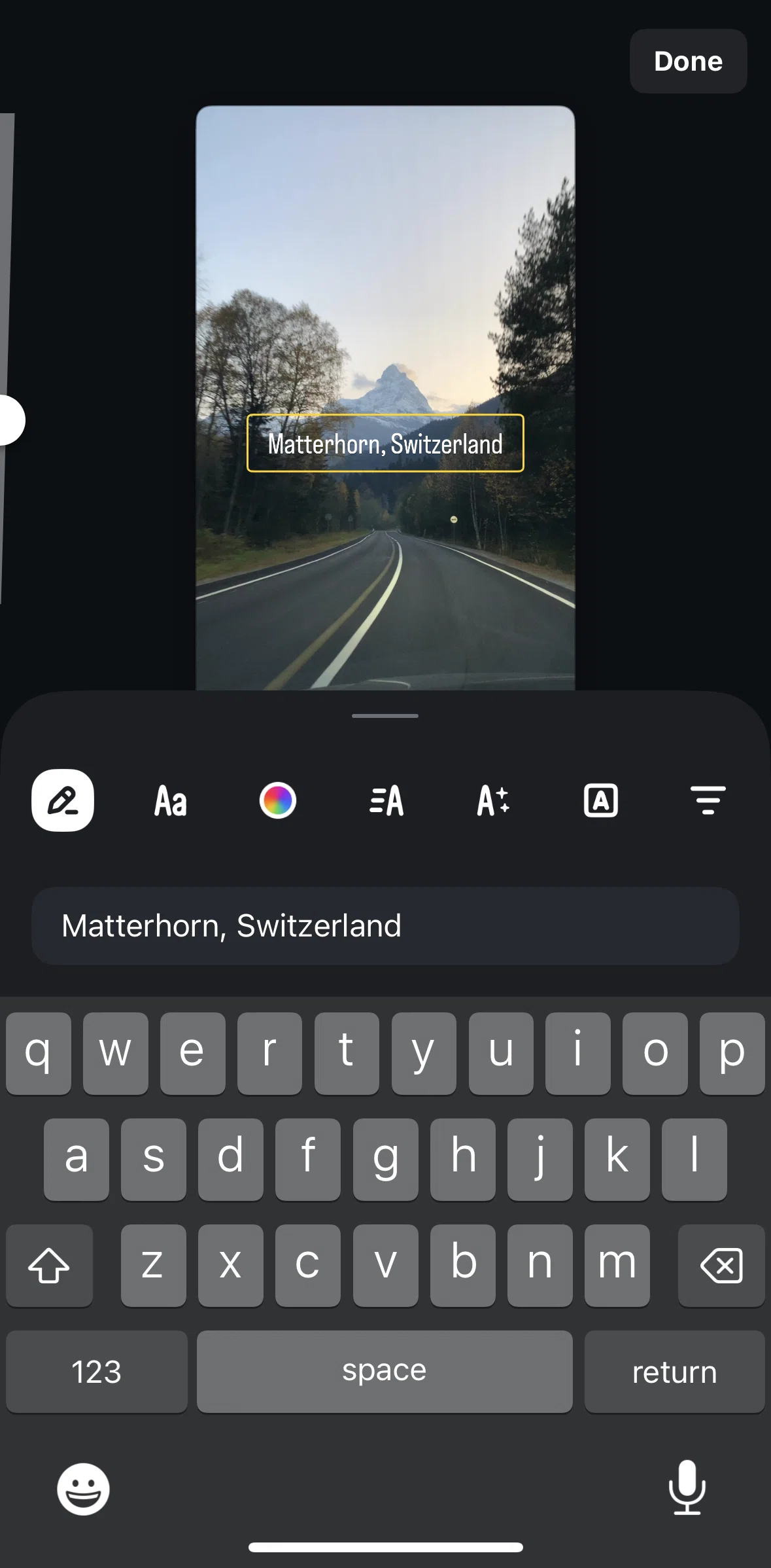 Edits Screen screen in the Selecting text style flow