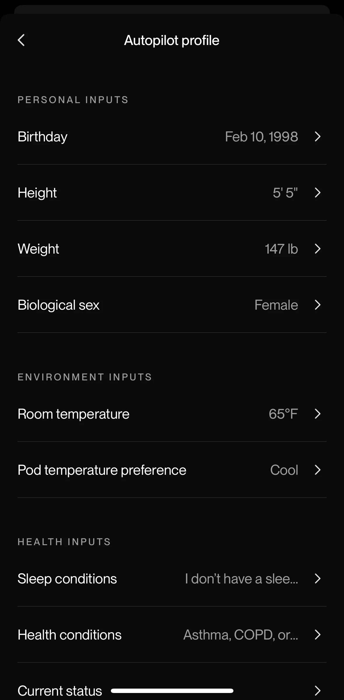 Eight Sleep Screen screen in the Add height flow