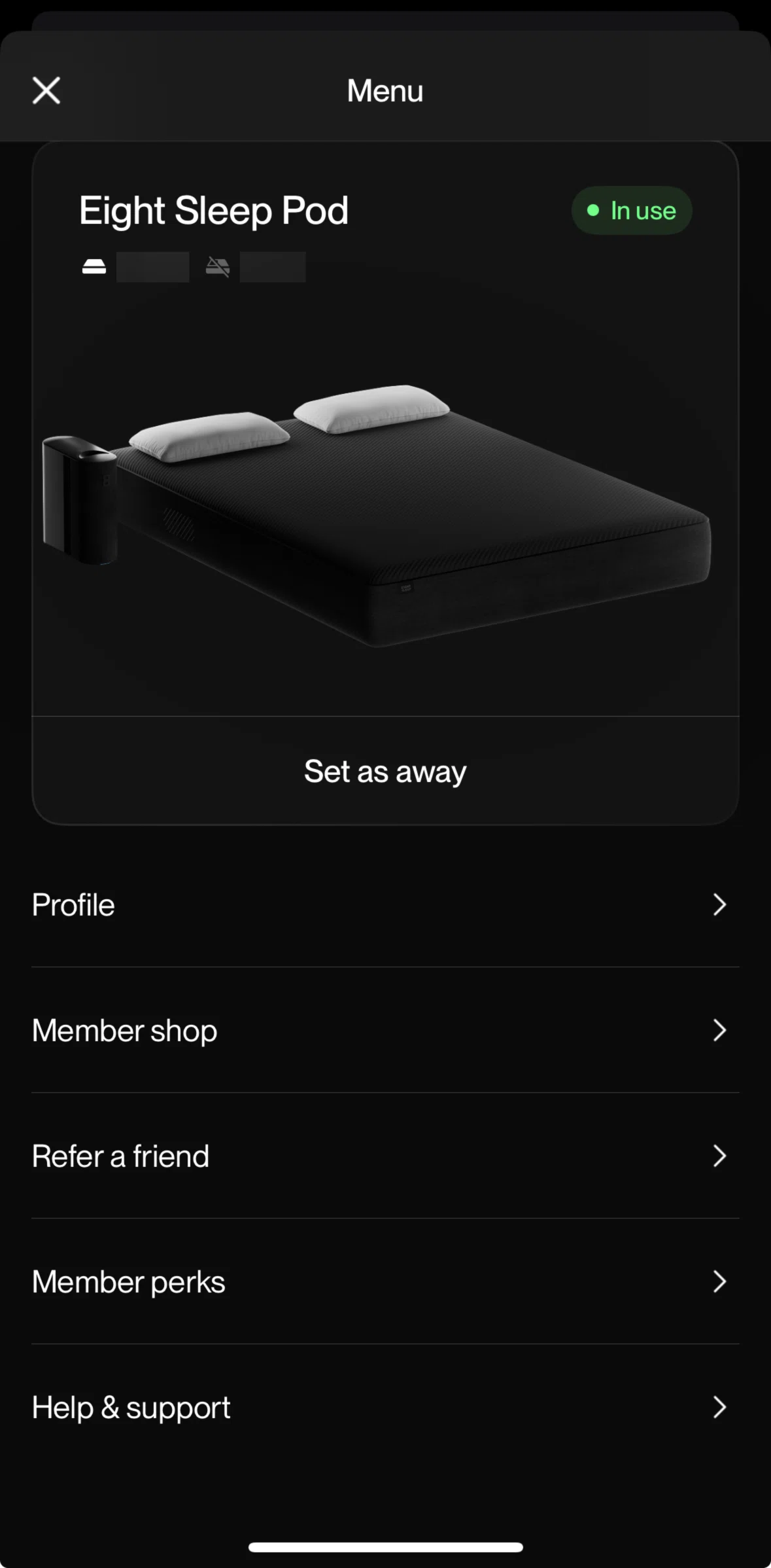 Eight Sleep Screen screen in the Help and support flow