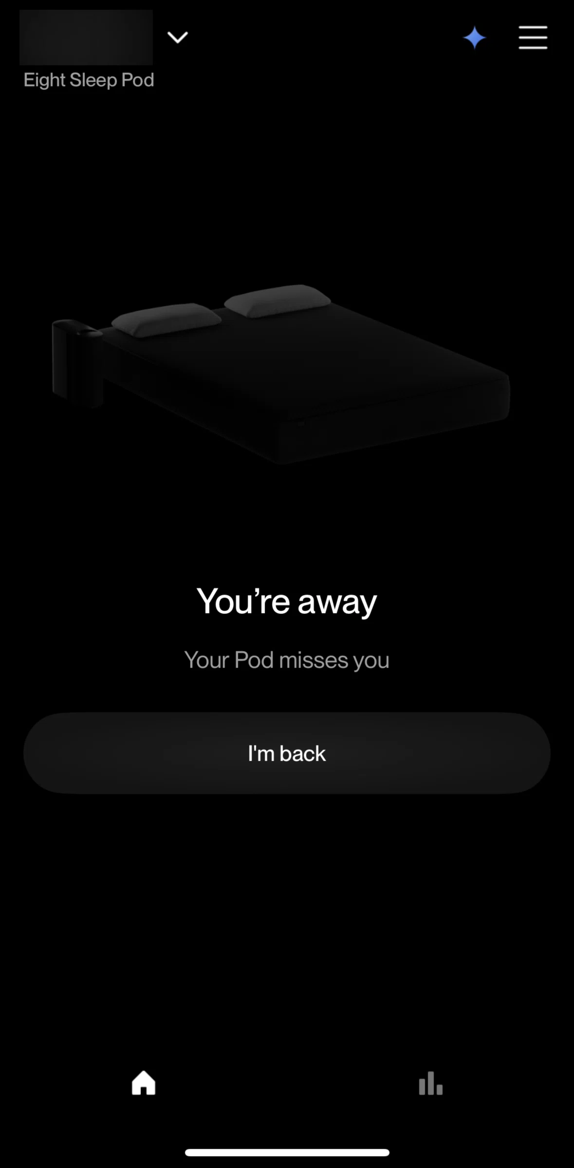 Eight Sleep Screen screen in the Turning on a Pod after away mode flow