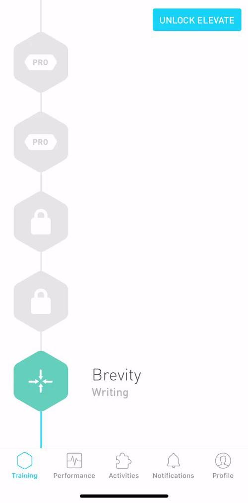 Elevate Training screen in the Upgrading Your Account flow