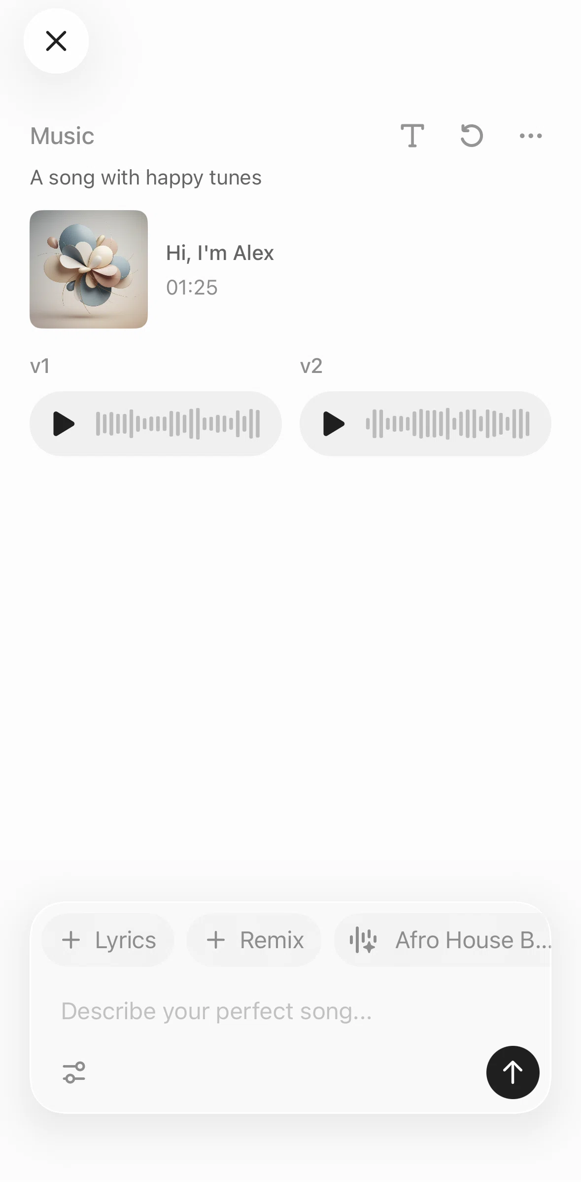 ElevenLabs Screen screen in the Listening to a song version flow