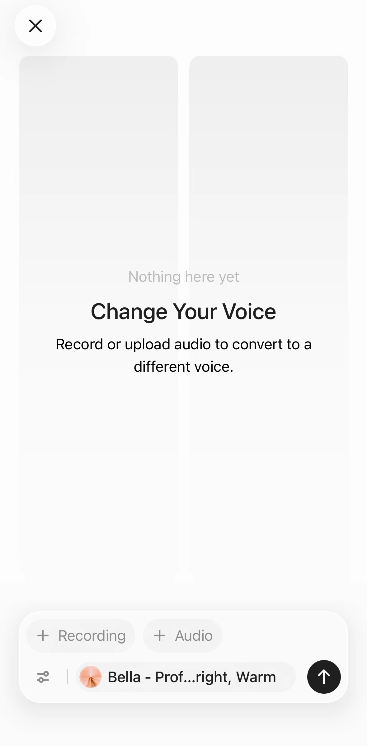 ElevenLabs Screen screen in the Recording an audio (voice changer) flow