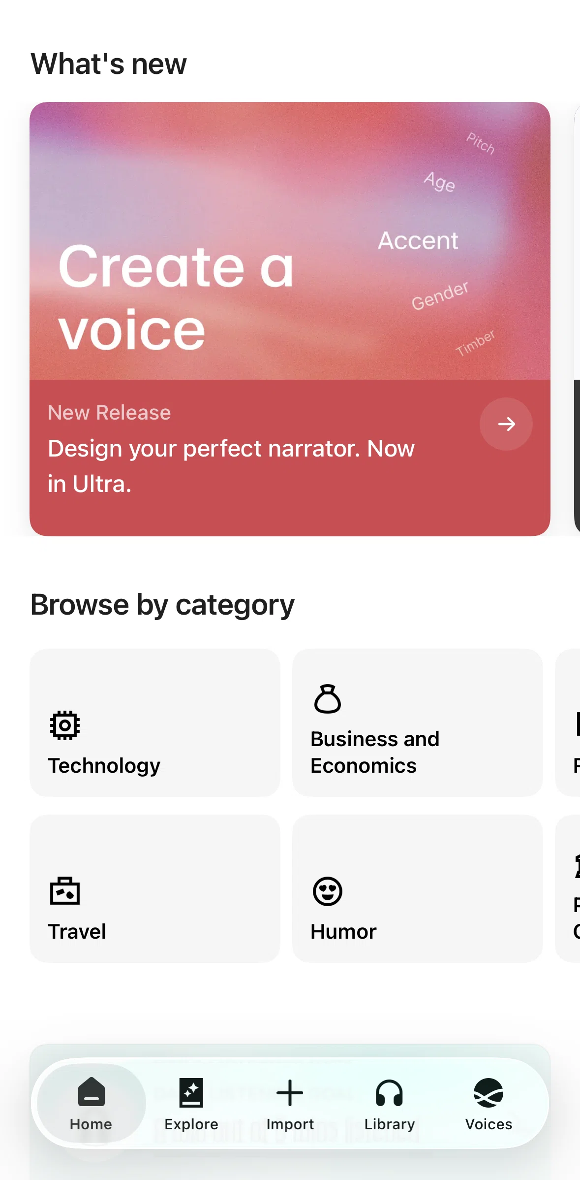 ElevenReader Screen screen in the Browse by category flow