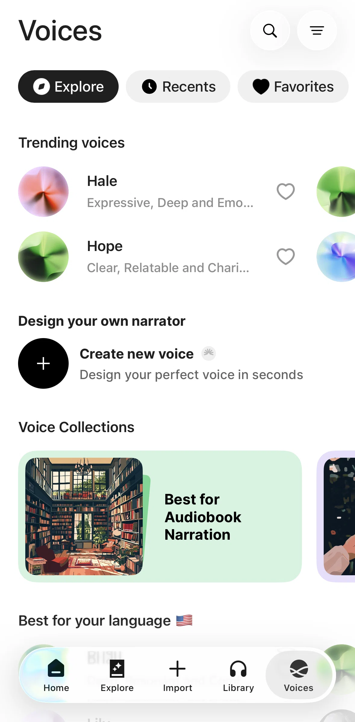 ElevenReader Screen screen in the Creating a voice flow