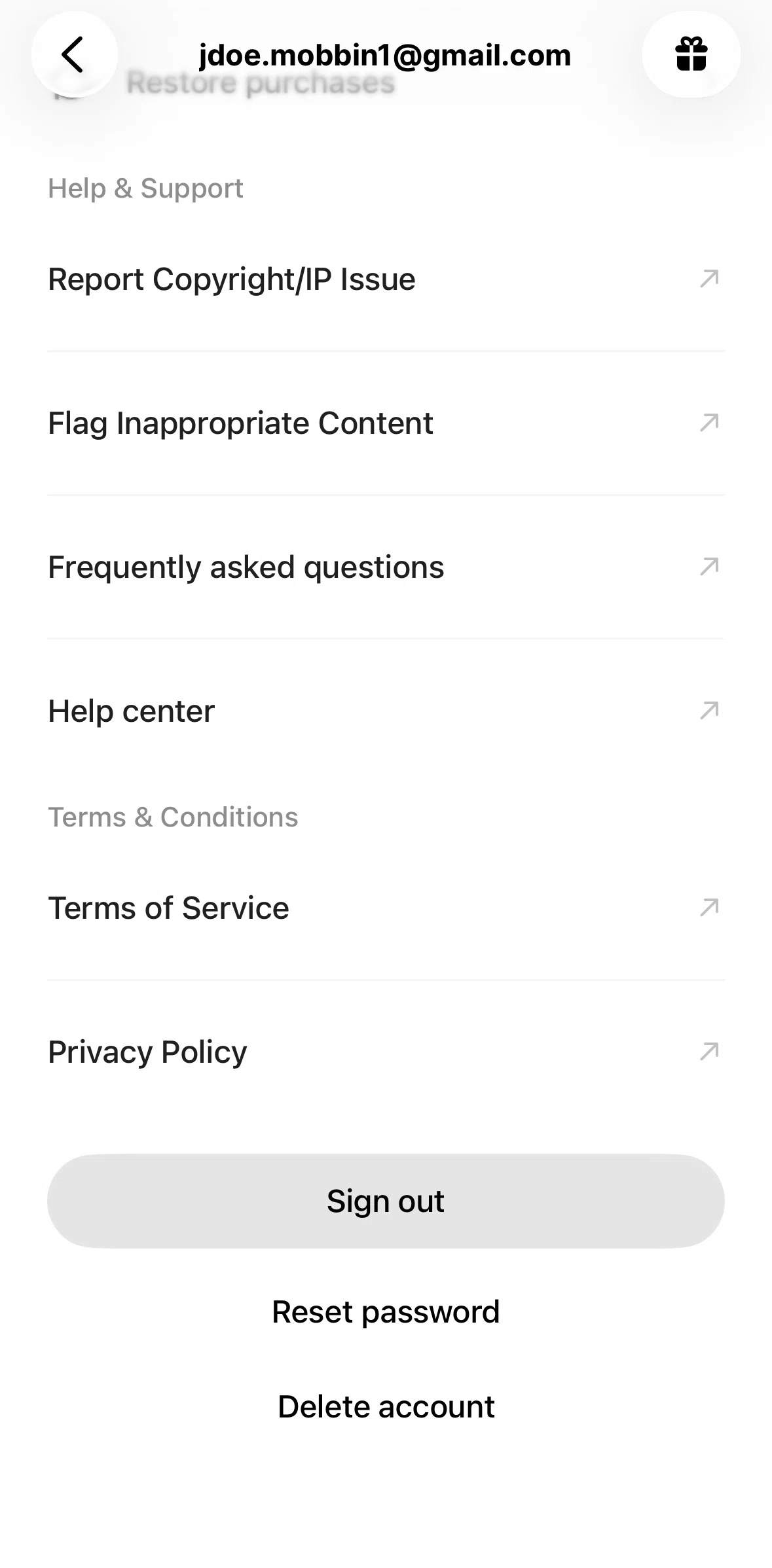 ElevenReader Screen screen in the Delete an account flow
