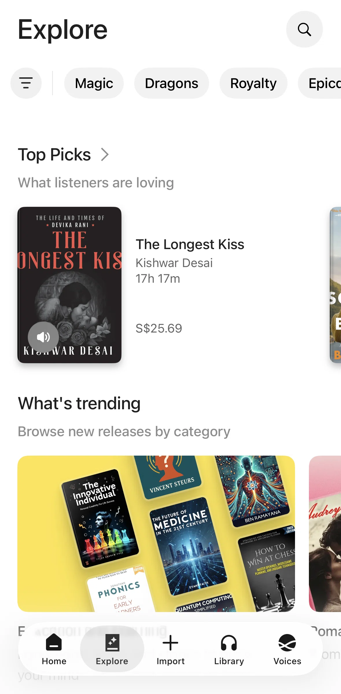 ElevenReader Screen screen in the Filtering audiobooks flow