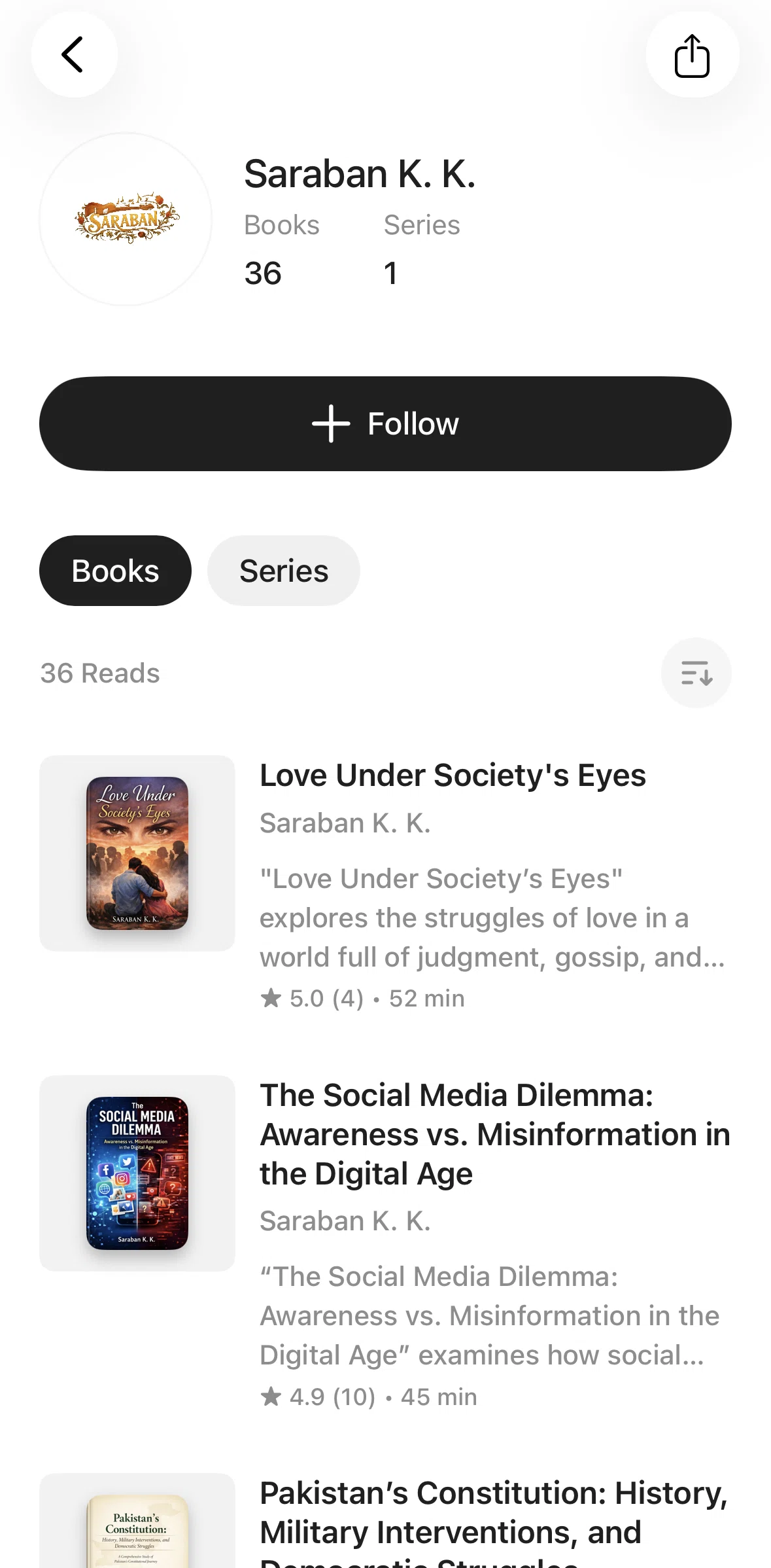 ElevenReader Screen screen in the Following an author flow