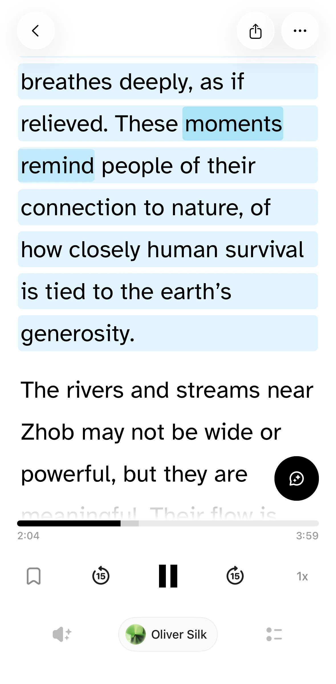 ElevenReader Screen screen in the Hiding text flow
