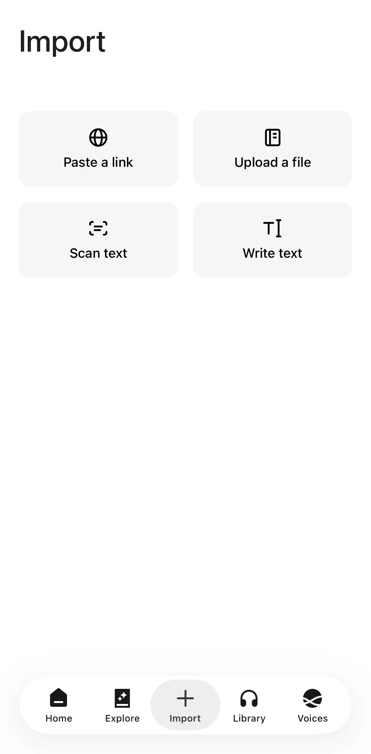 ElevenReader Screen screen in the Importing an article (website link) flow