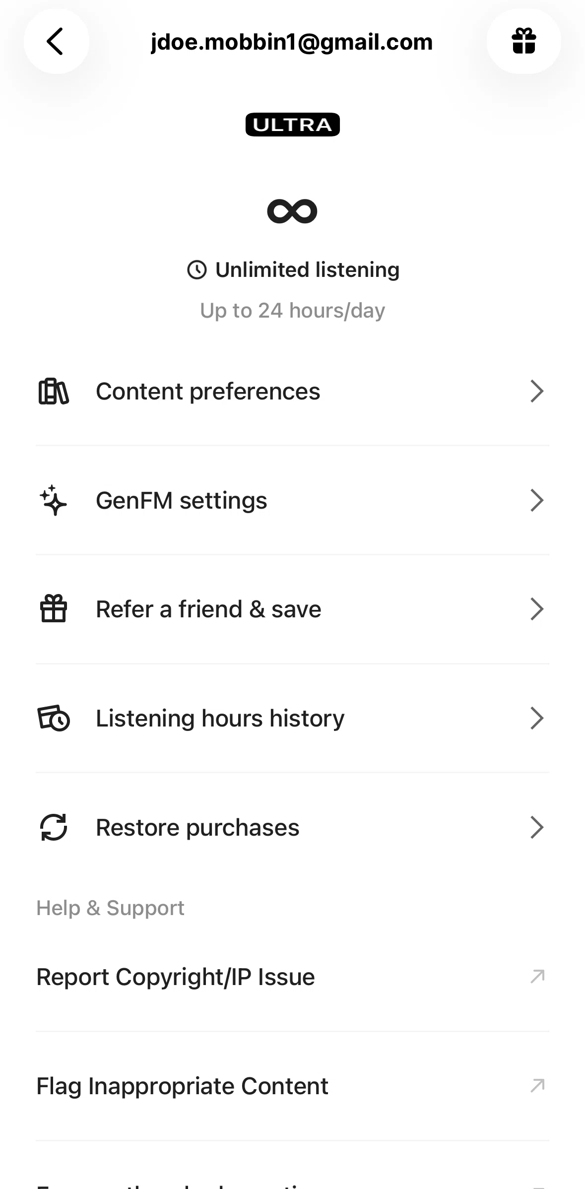 ElevenReader Screen screen in the Listening hours history flow